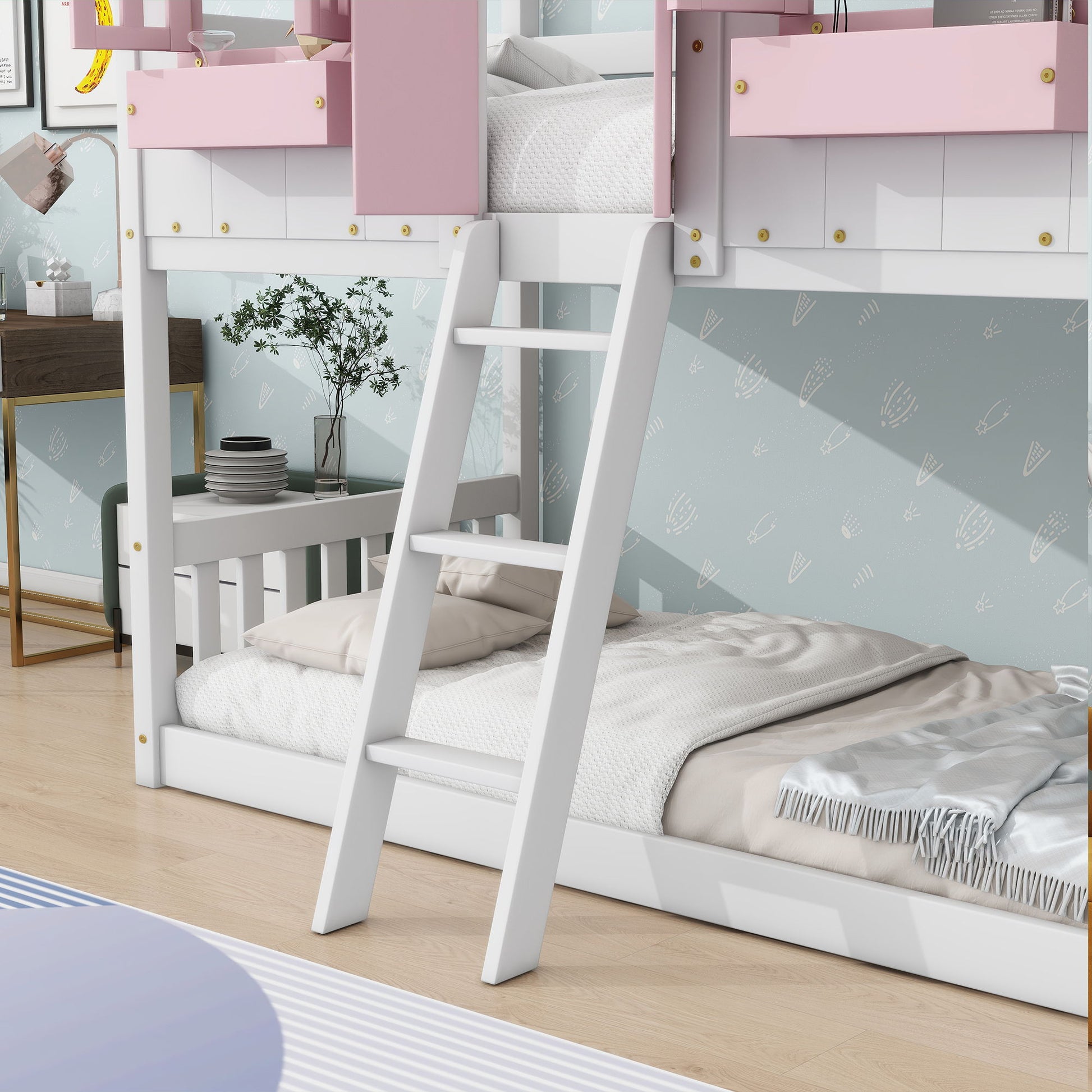 House Bunk Bed With Roof, Window, Window Box, Door, With Safety Guardrails And Ladder - Best Buy Furniture