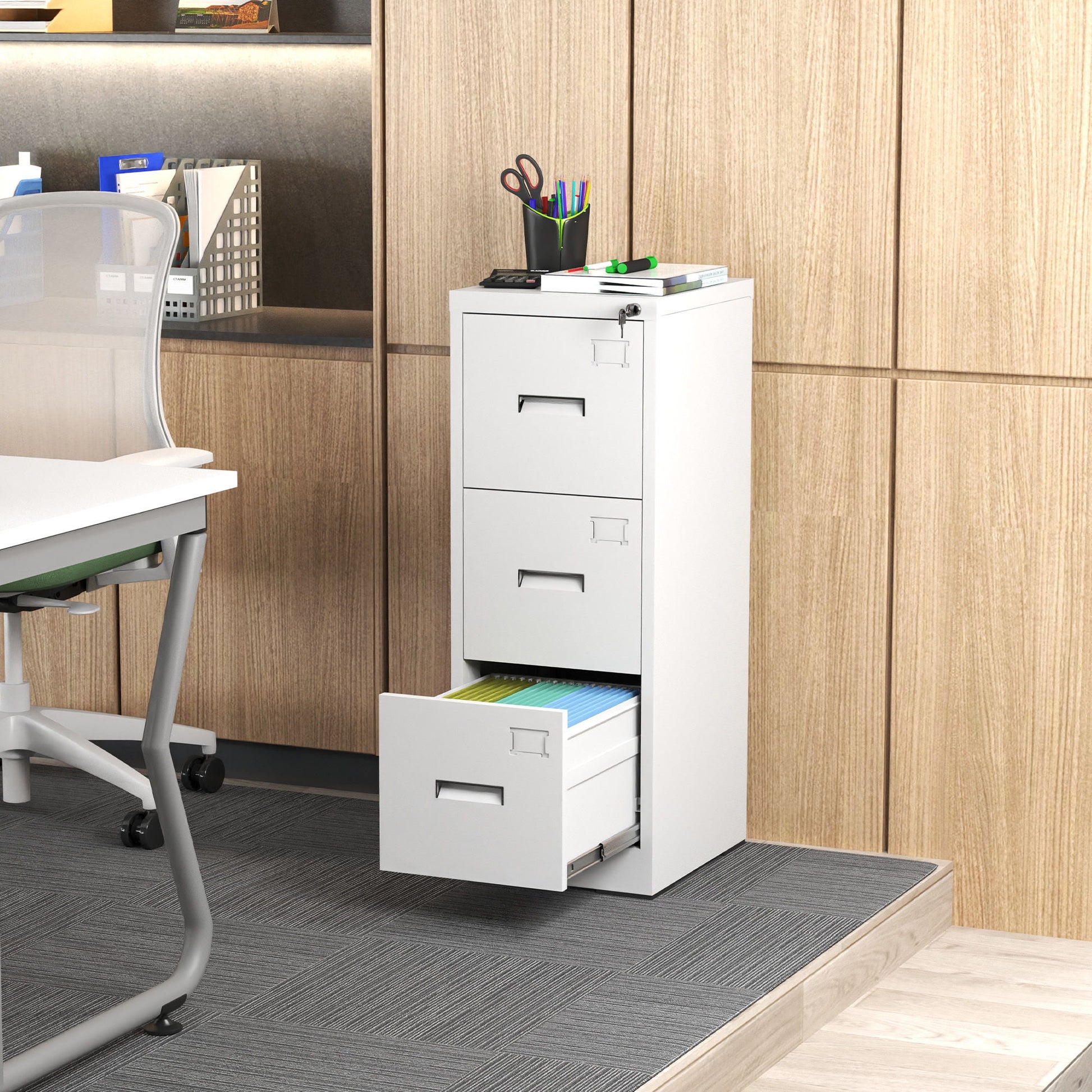 Modern Drawer Metal Vertical File Cabinet With Lock And Card Slot For Office - Best Buy Furniture