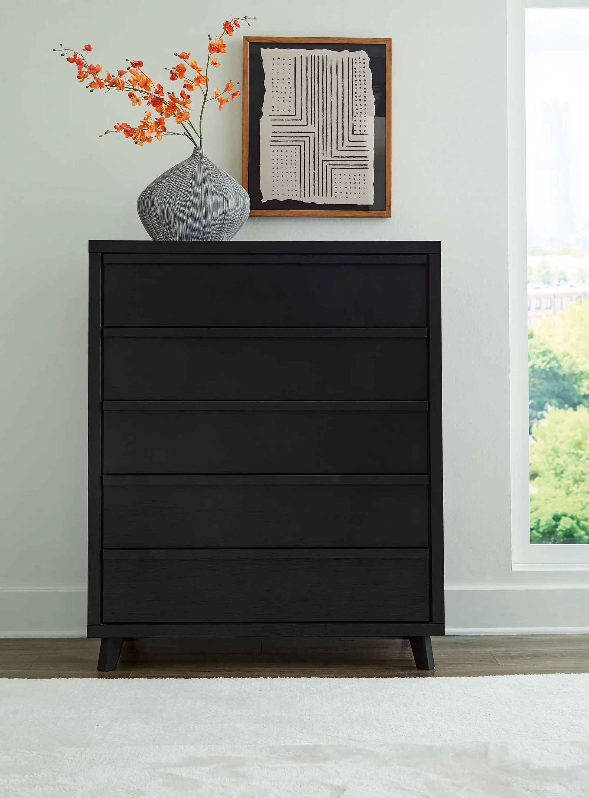 Danziar - Five Drawer Wide Chest - Black - Best Buy Furniture