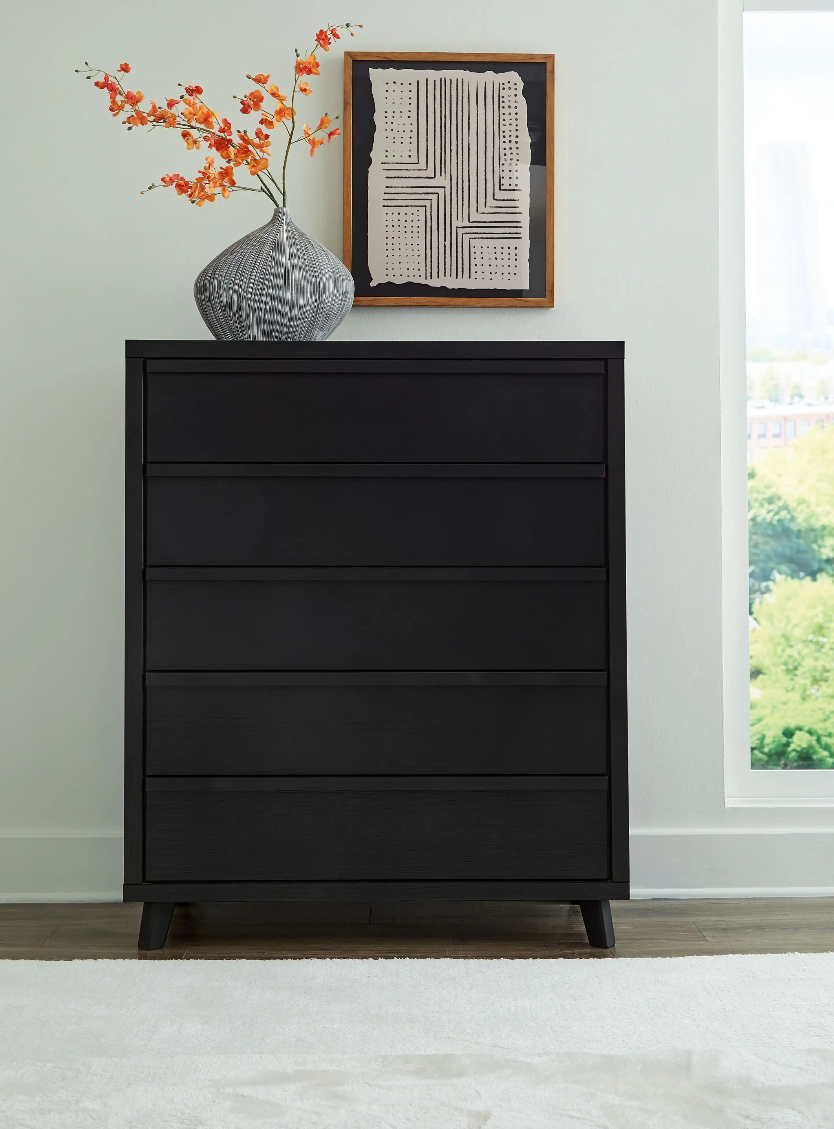 Danziar - Five Drawer Wide Chest - Black - Best Buy Furniture
