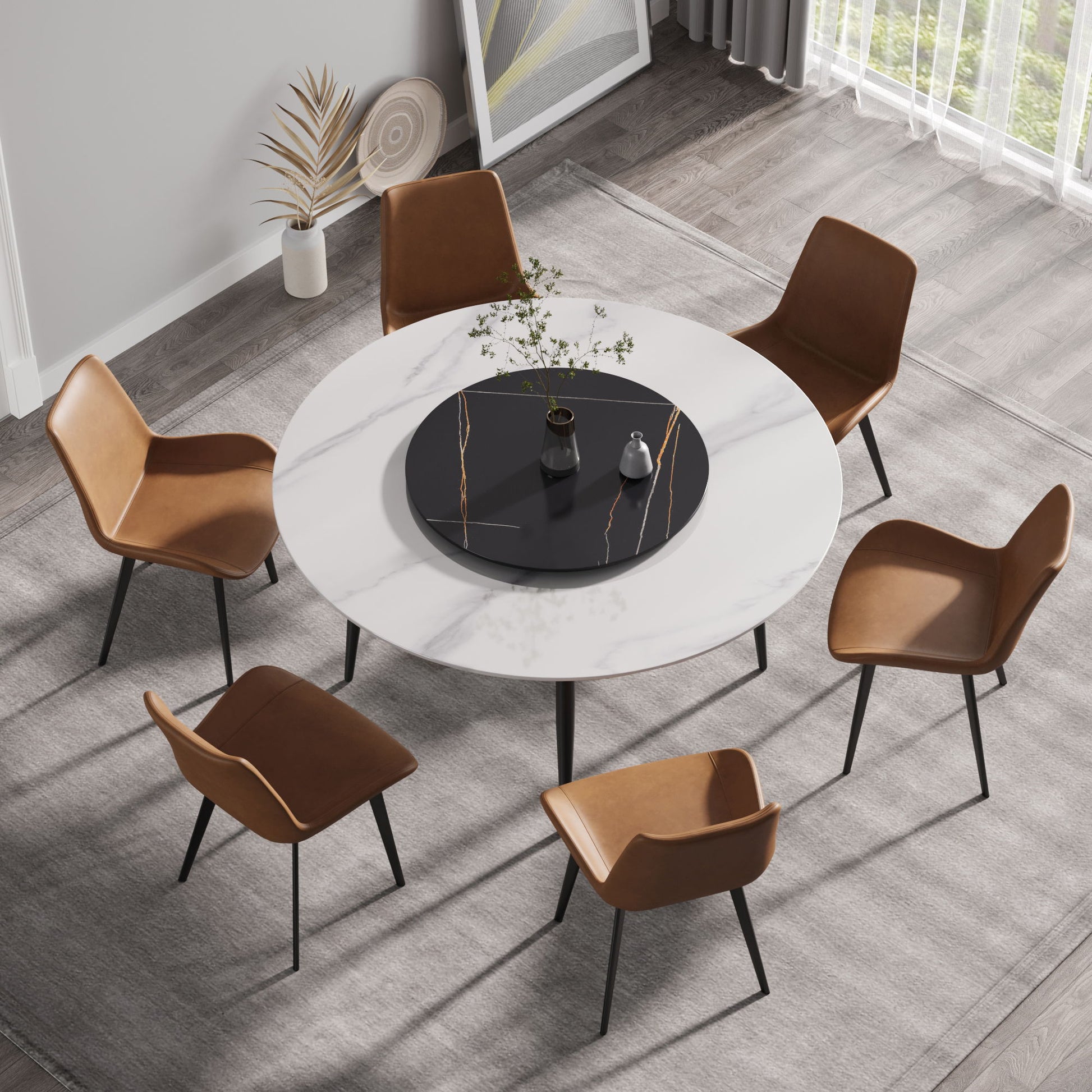 Modern Artificial Stone Round Dining Table, Can Accommodate 6 People Artificial Stone Turntable - Best Buy Furniture