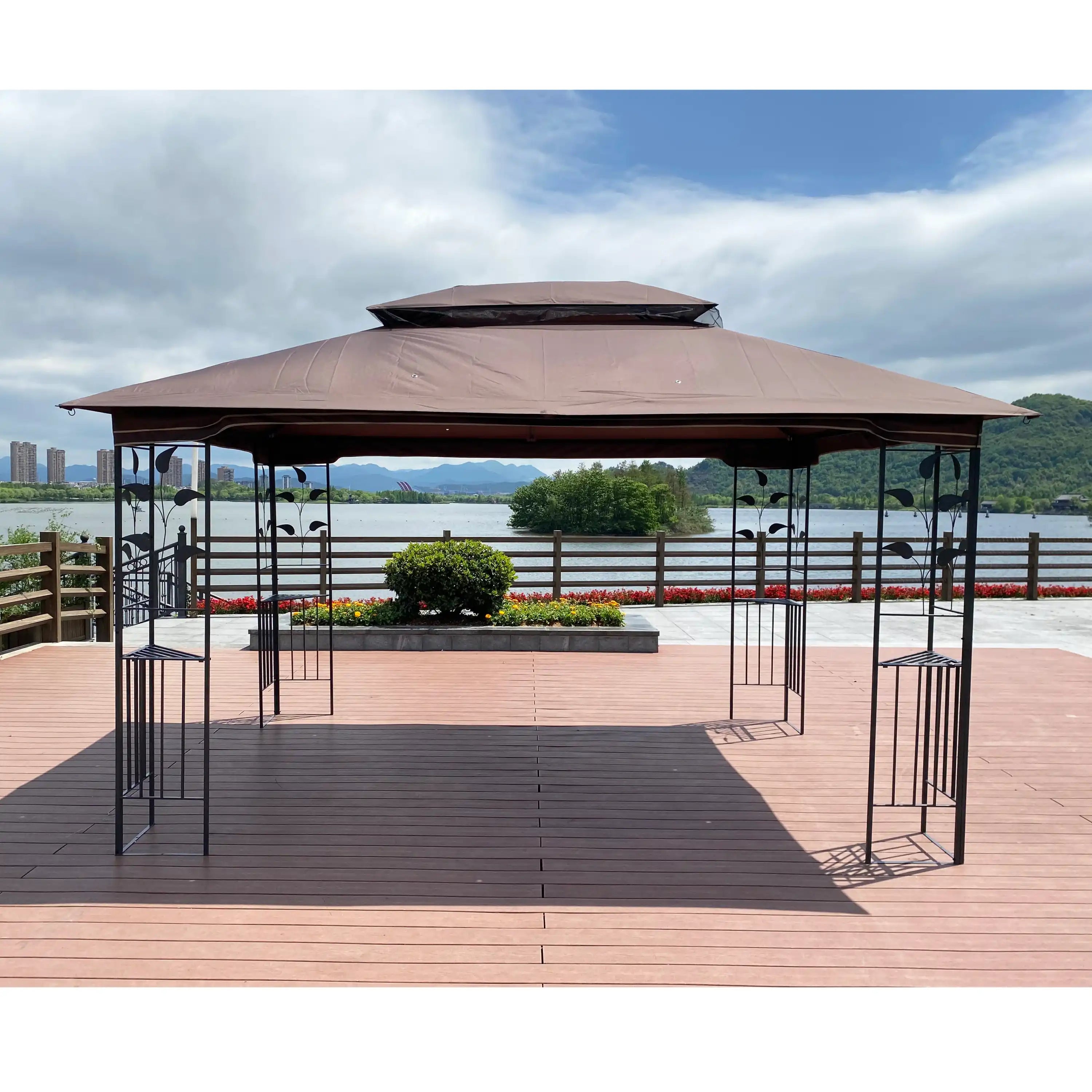 13x10 Outdoor Patio Gazebo Tent, Brown Canopy with Mesh Screens - Best Buy Furniture