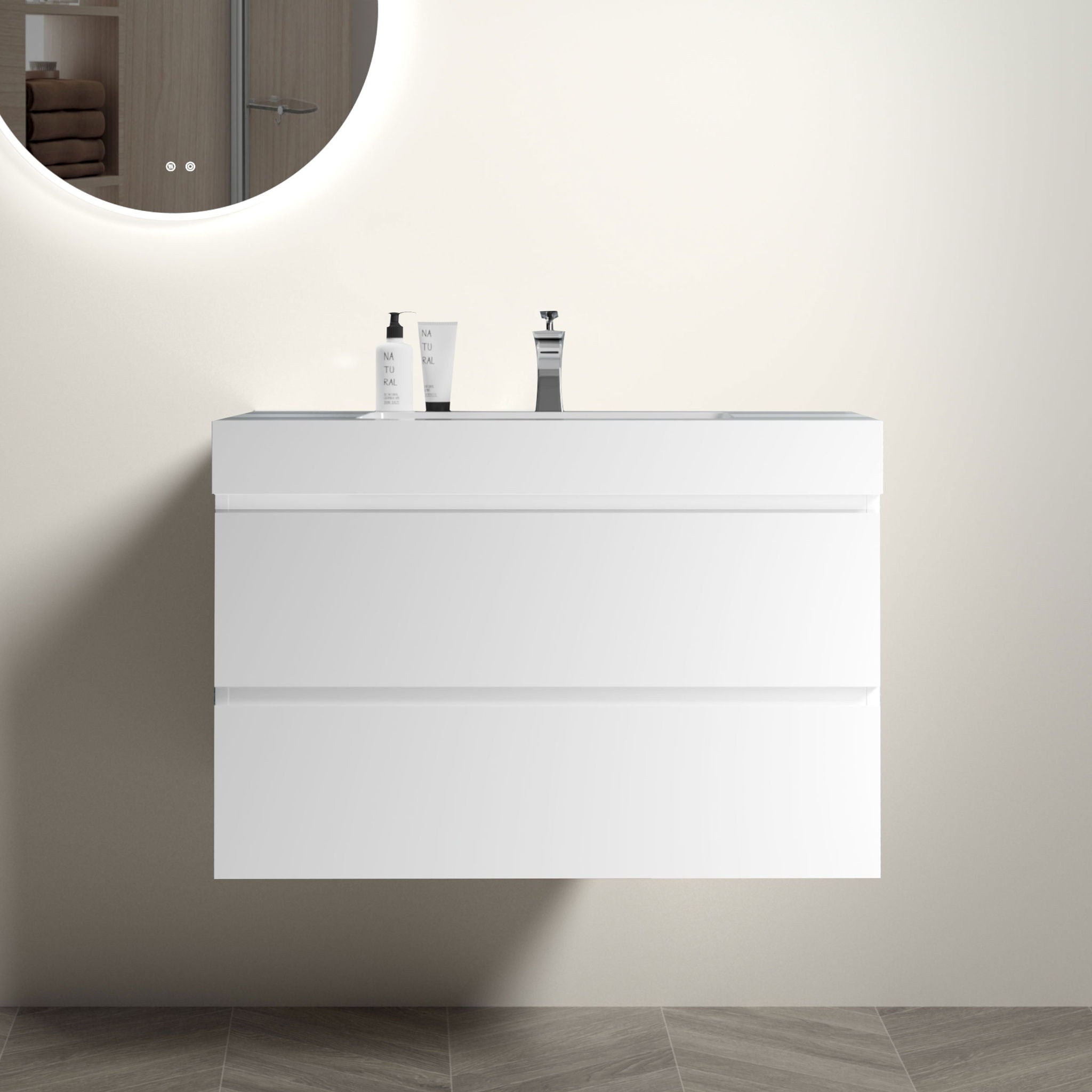 Alice - Bathroom Vanity With Large Storage, Sink Wall Mounted Floating Bathroom Vanity For Modern Bathroom, One-Piece Sink Basin Without Drain And Faucet - Best Buy Furniture