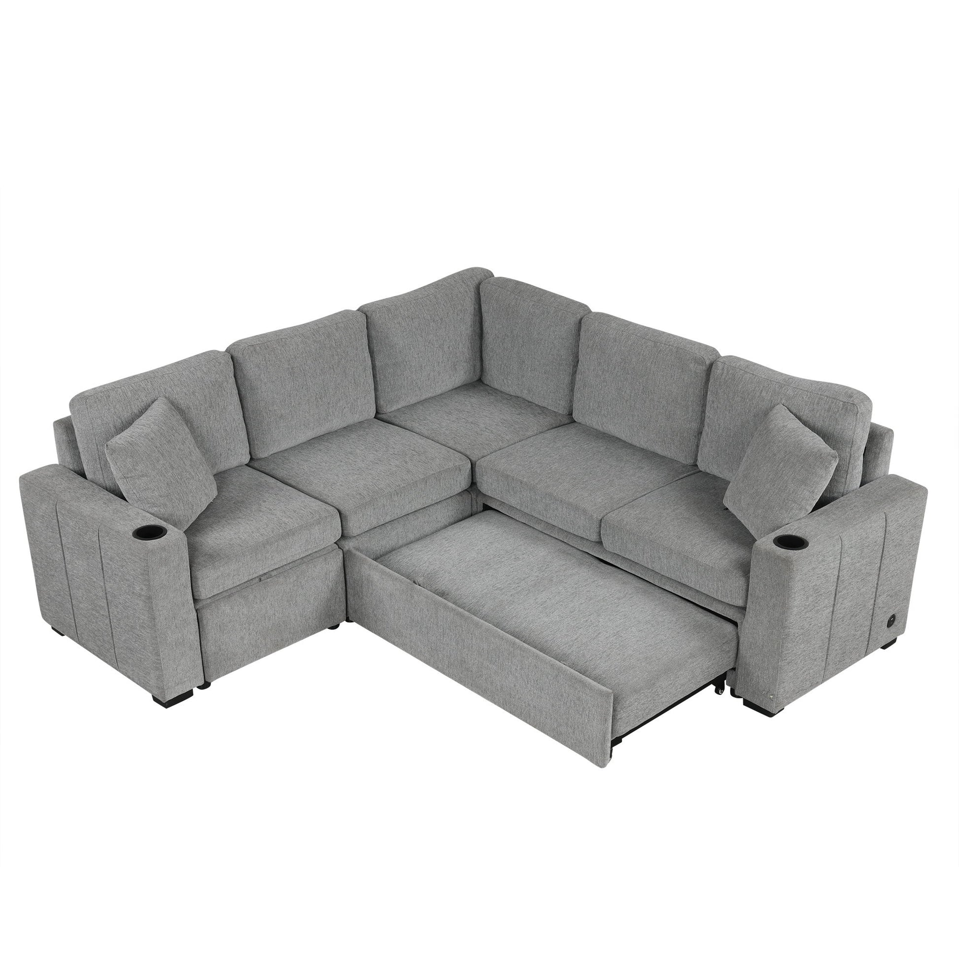 Sectional Sofa Convertible Pull-Out Sofa Bed With A Movable Storage Ottoman For Living Room - Best Buy Furniture