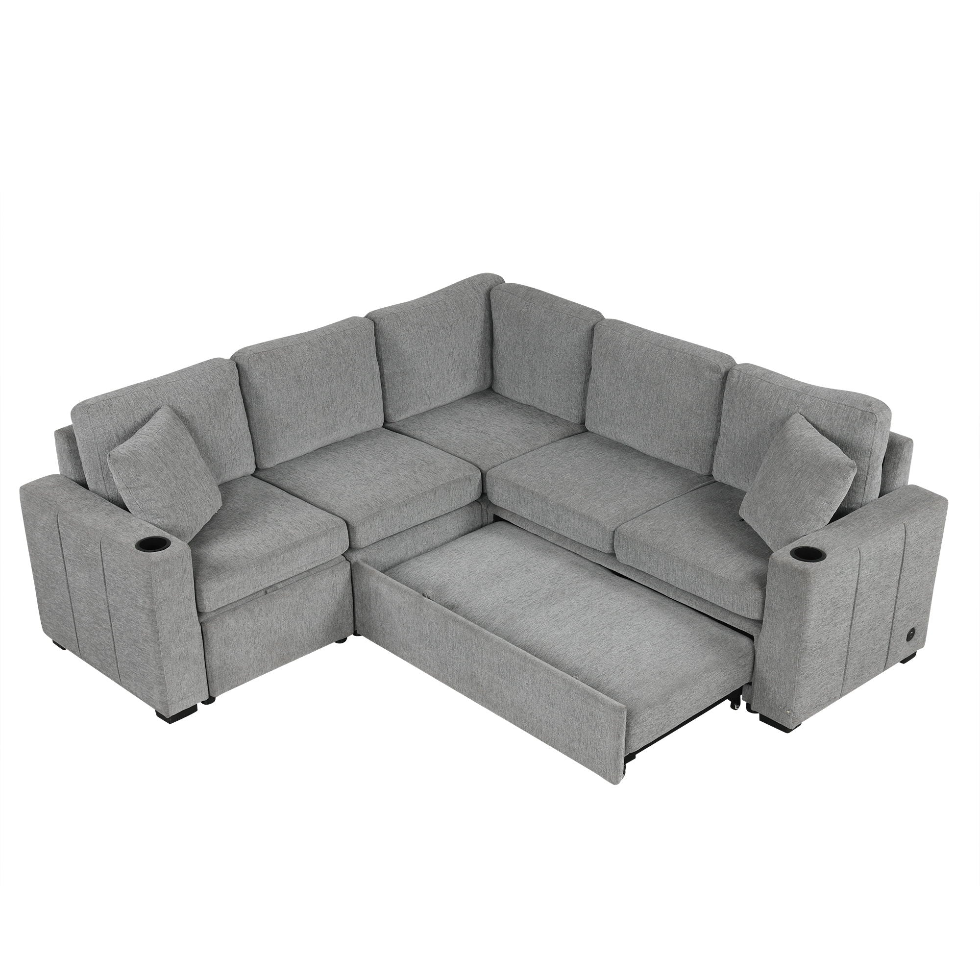 Sectional Sofa Convertible Pull-Out Sofa Bed With A Movable Storage Ottoman For Living Room - Best Buy Furniture