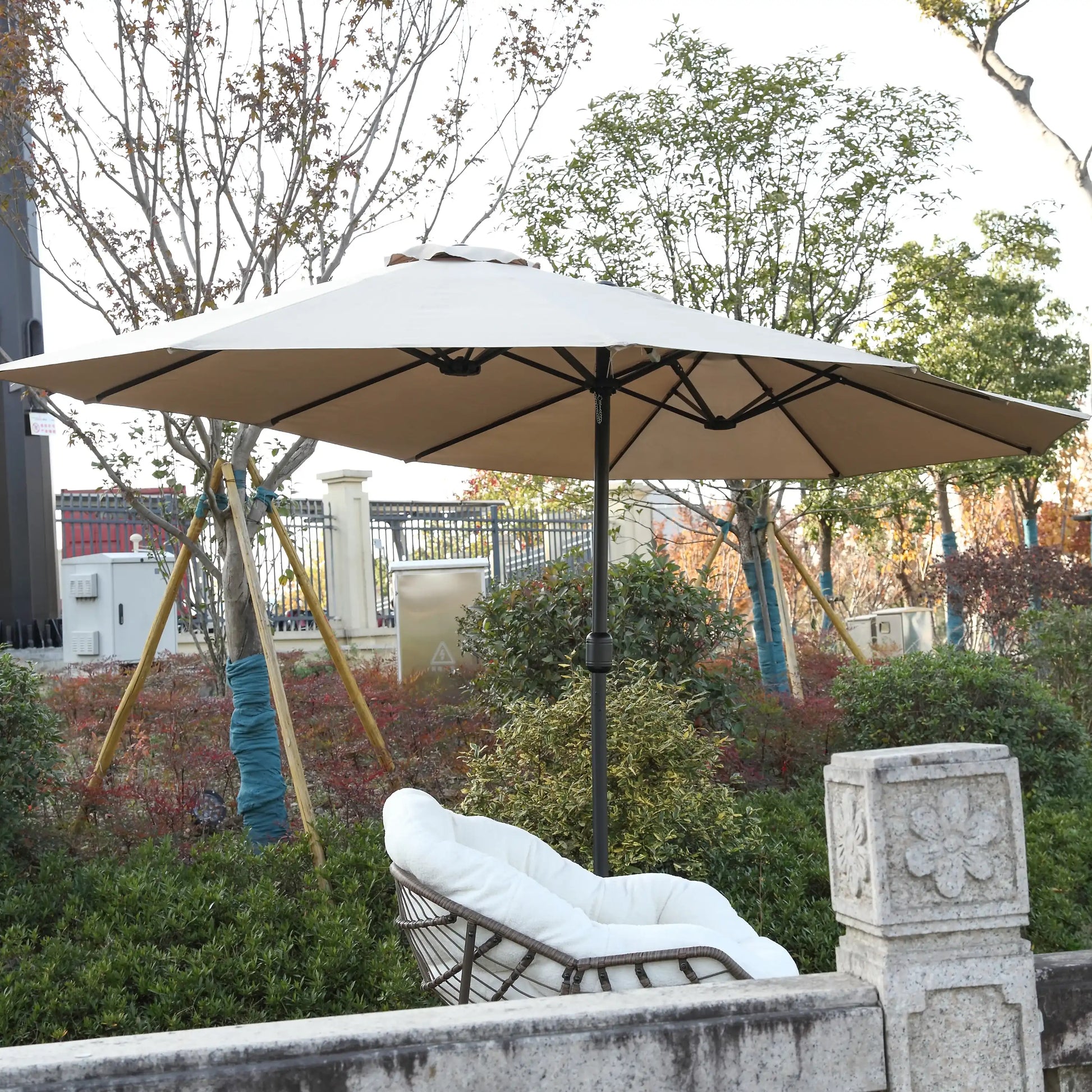 14.8 Ft Double Sided Outdoor Umbrella Rectangular Large with Crank ( khaki ) - Best Buy Furniture