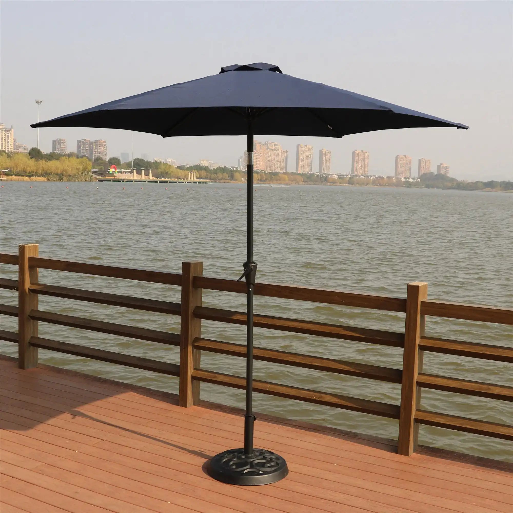 8.8' Outdoor Aluminum Patio Umbrella, Market Umbrella With 33 Pounds Round Resin Umbrella Base Lift - Best Buy Furniture