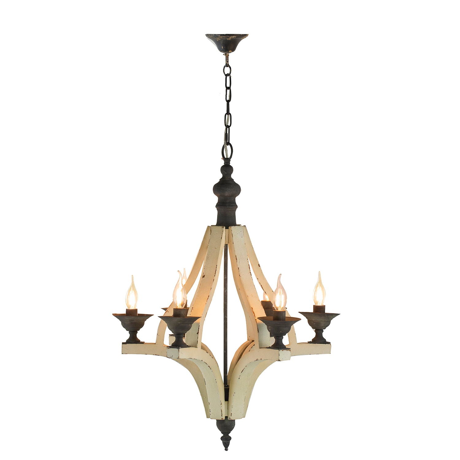 6 Light Wood Chandelier, Hanging Light Fixture With Adjustable Chain For Kitchen, Bulb Not Included - Cream - Best Buy Furniture