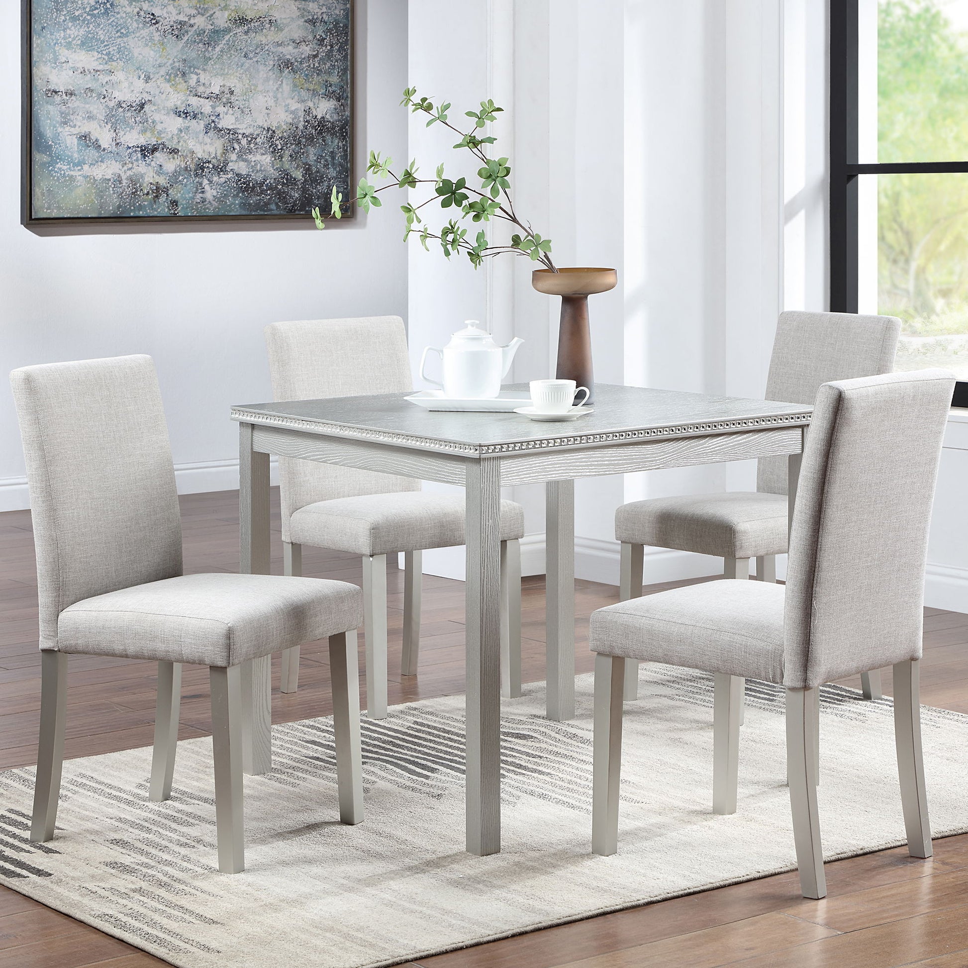 Dining Table Set With Crystal Decoration And Upholstered Chairs - Best Buy Furniture