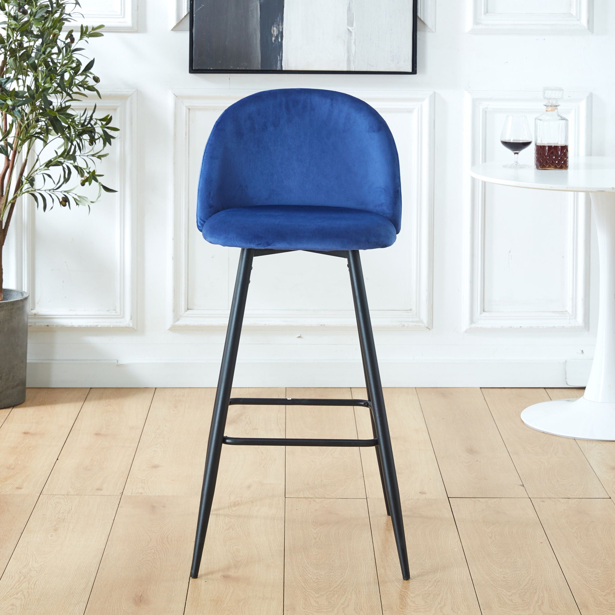 Bar Stool (Set of 2) Modern Counter Bar Height Chair With Back, Sturdy Metal Legs & Footrests, Island Stool For Kitchen Bar - Blue - Best Buy Furniture