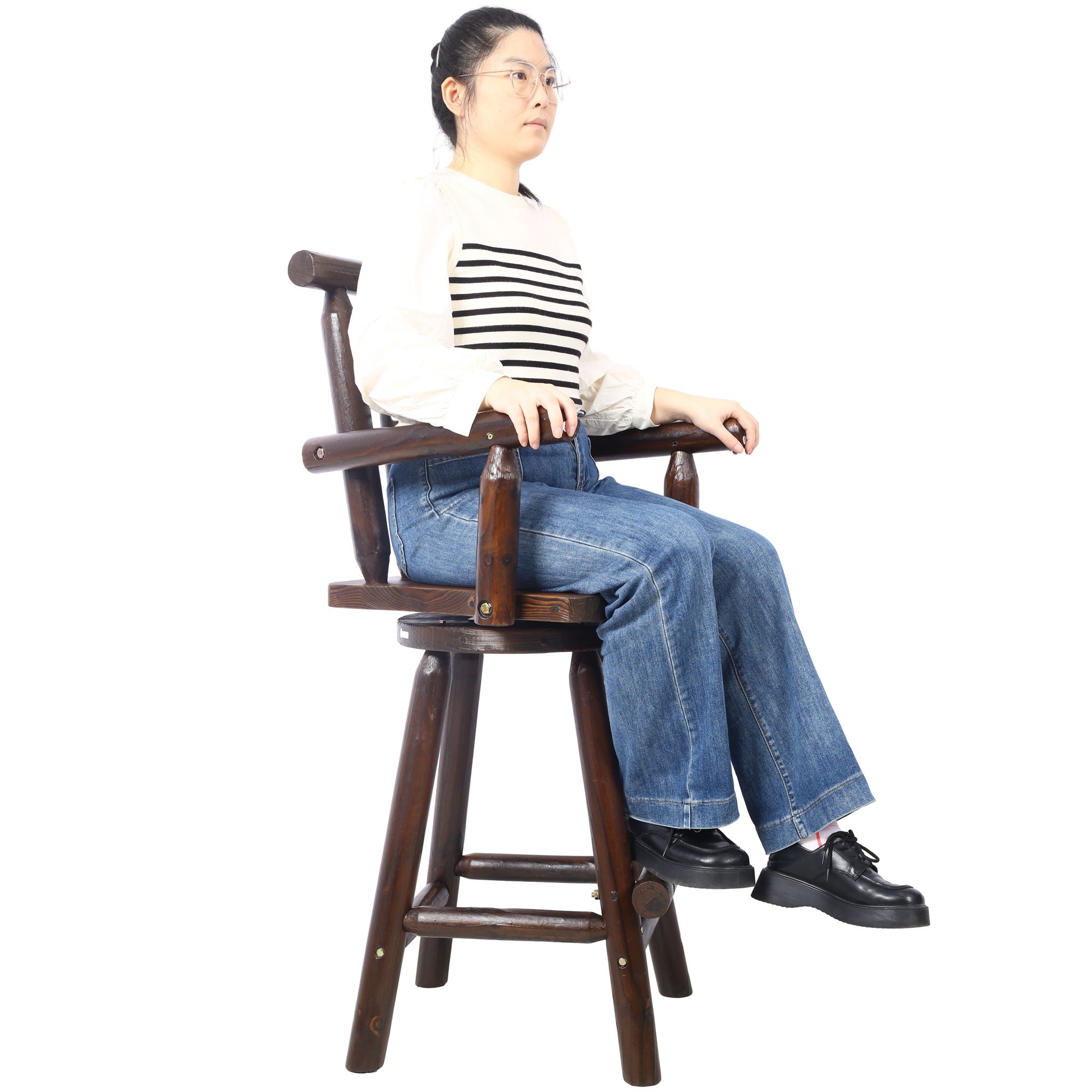 Rustic Bar Stool, Fir Wood Construction, Wide Armrest - Best Buy Furniture