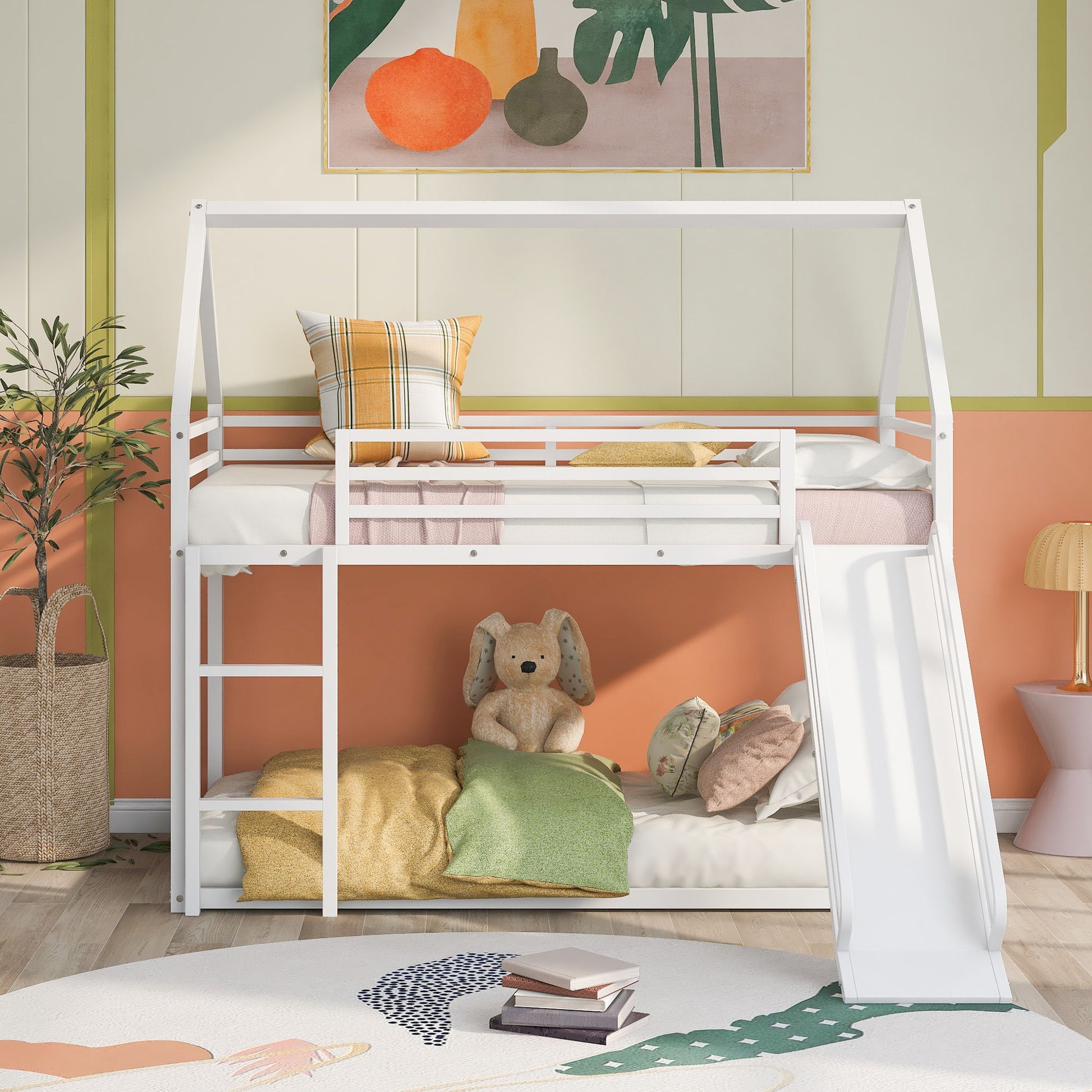 Twin Over Twin House Bunk Bed With Ladder And Slide - Best Buy Furniture