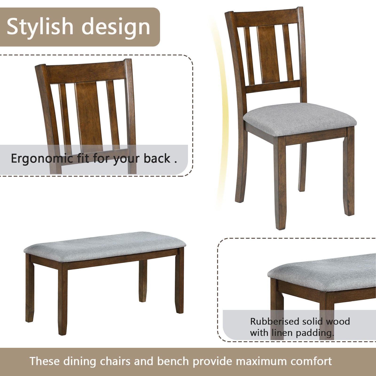 6 Pieces Kitchen Dining Set, Rectangular Wooden Dining Table With 4 Upholstered Chairs And A Bench - Best Buy Furniture