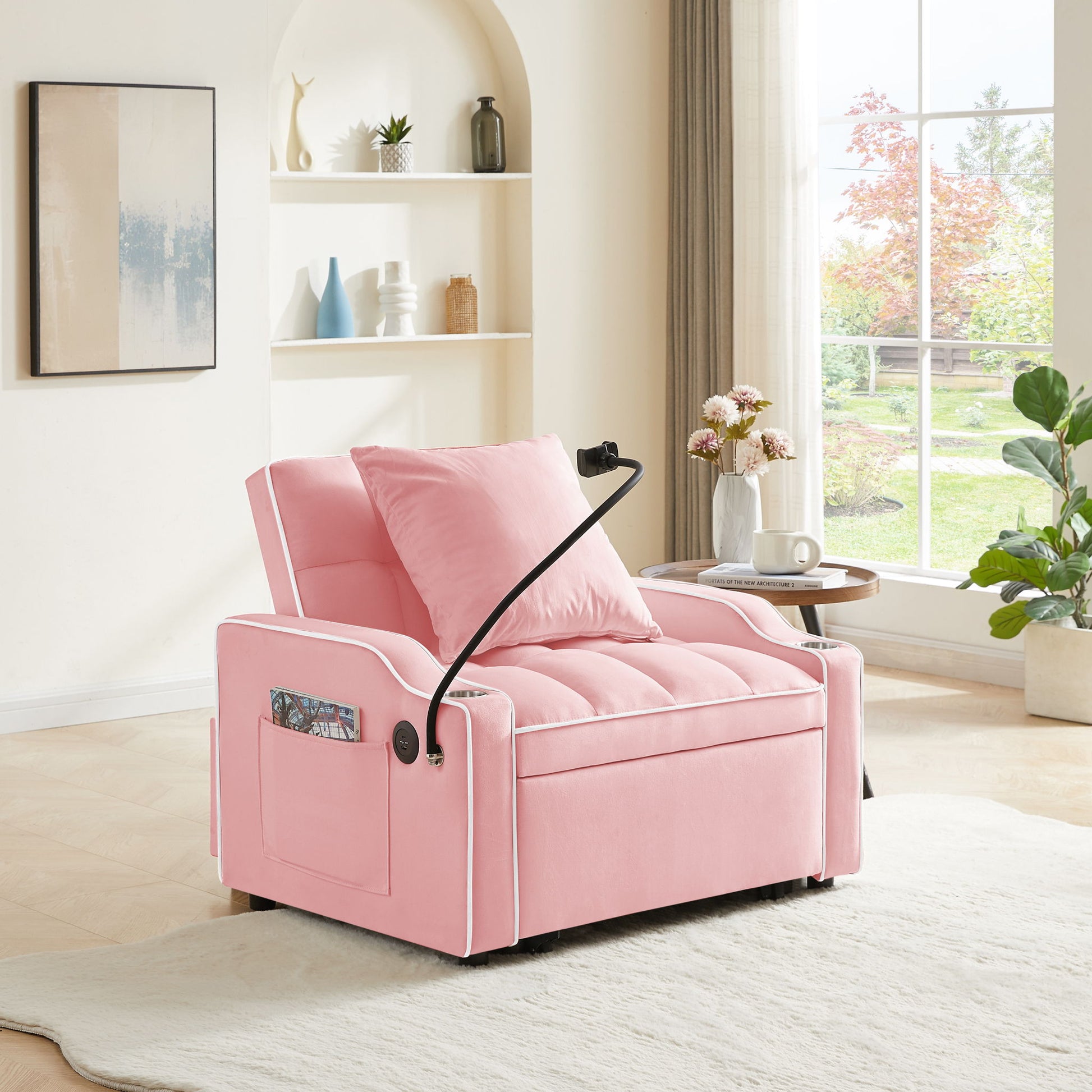 Convertible Velvet 3 In 1 Sofa Bed With Adjustable Sleeper Chair And Multi Pockets - Best Buy Furniture