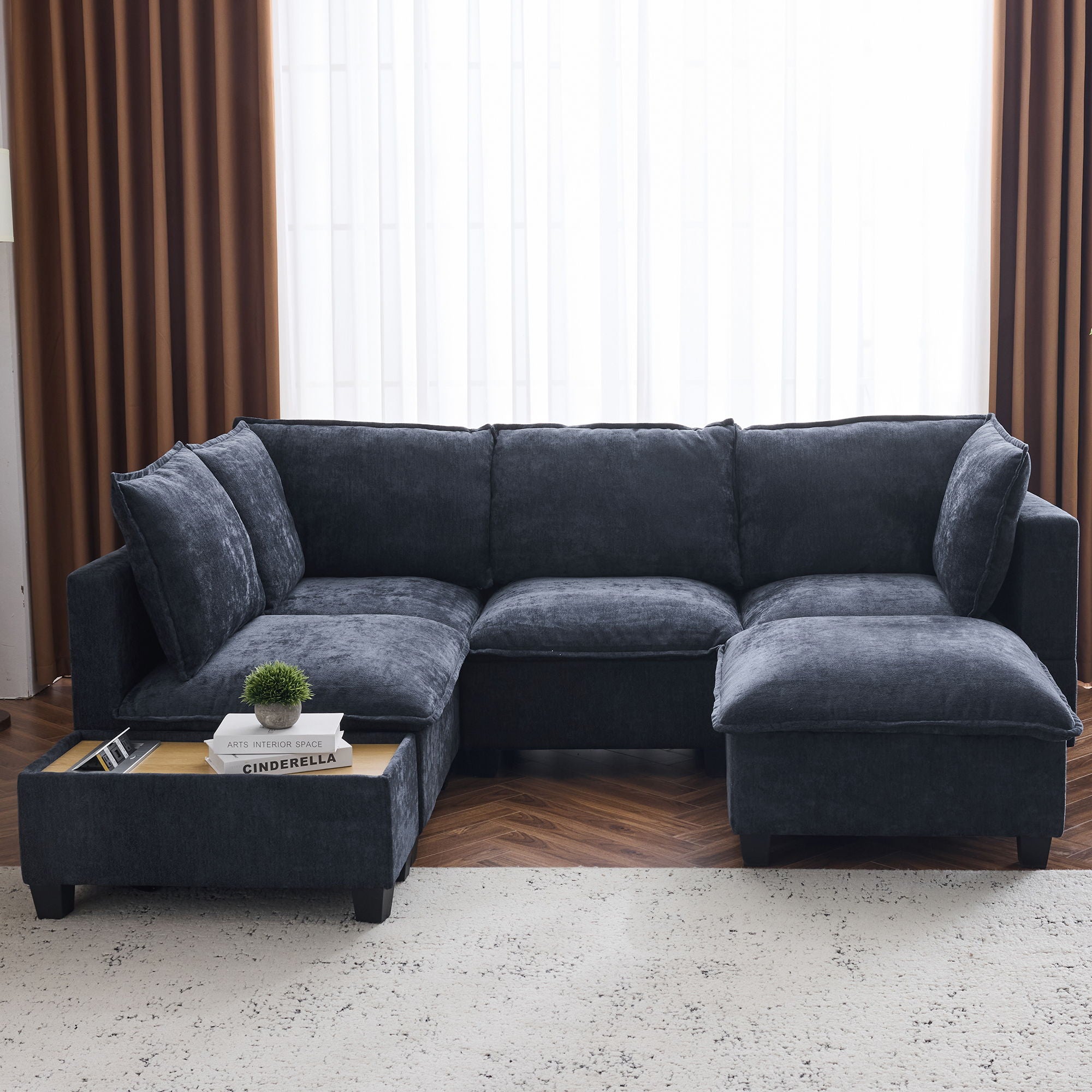 U-Shaped Sectional Modular Sofa With A Movable Ottoman, A Coffee Table With Hidden Charging Devices For Living Room - Best Buy Furniture