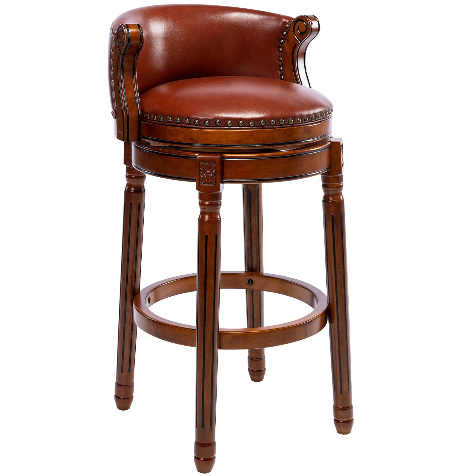 29.5'' Cow Top Leather Wooden Bar Stool, 360 Degree Swivel Bar Height Chair With Backs For Home Kitchen Counter - Best Buy Furniture