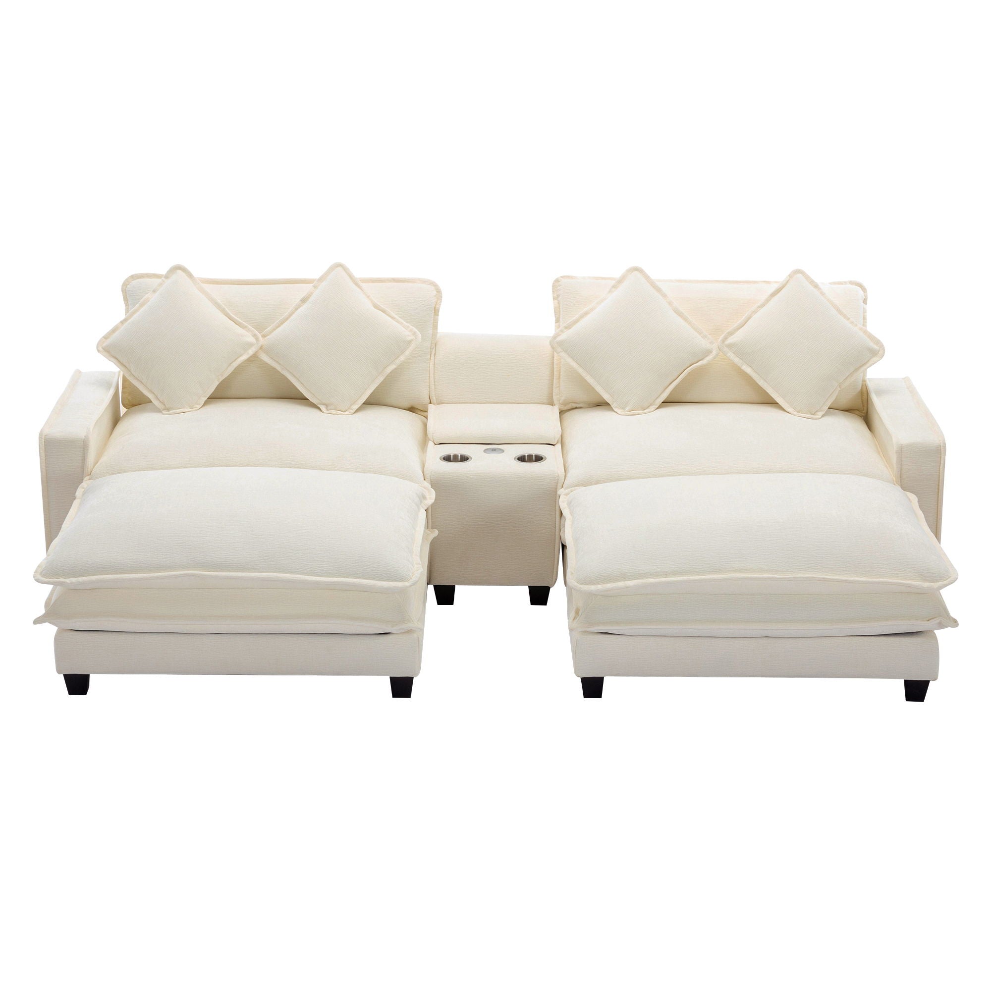 Sectional Sofa Chenille Upholstered Sofa With Two Removable Ottoman, Two USB Ports, Two Cup Holders And Large Storage Box For Living Room - Best Buy Furniture
