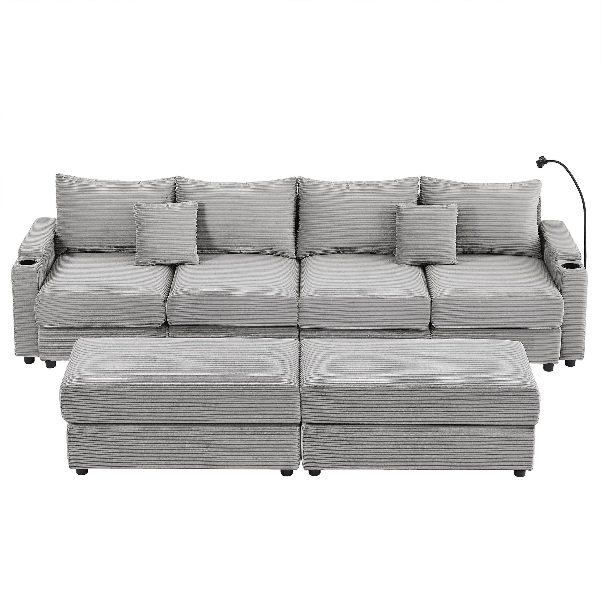 Modern Style Loveseat Sofa Sectional Sofa Couch With Storage Space, A Movable Ottoman, Two USB Ports, Two Cup Holders, A Phone Holder For Living Room - Best Buy Furniture