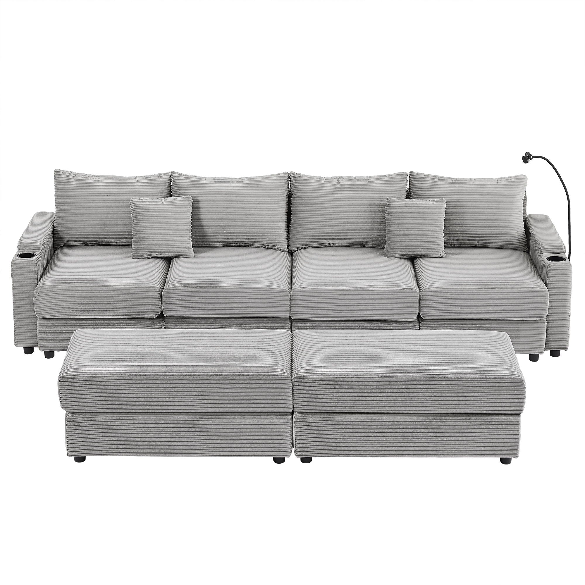 Modern Style Loveseat Sofa Sectional Sofa Couch With Storage Space, A Movable Ottoman, Two USB Ports, Two Cup Holders, A Phone Holder For Living Room - Best Buy Furniture