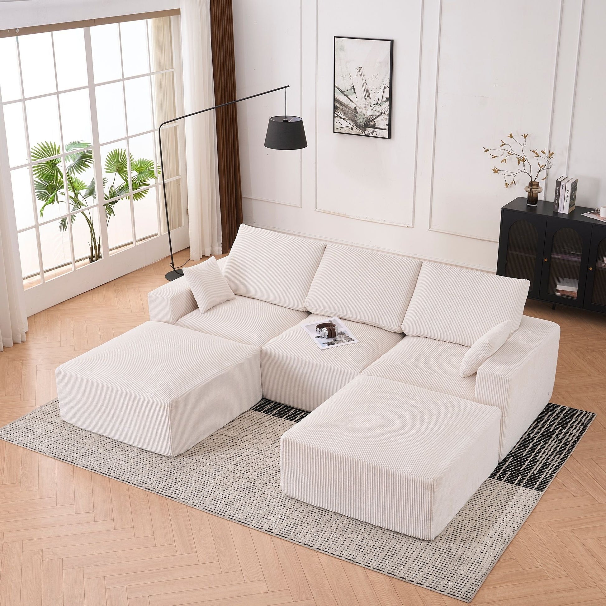 Modular Sectional Sofa With Ottoman, USB And Type C Charger, Petal Armrest Design - Best Buy Furniture