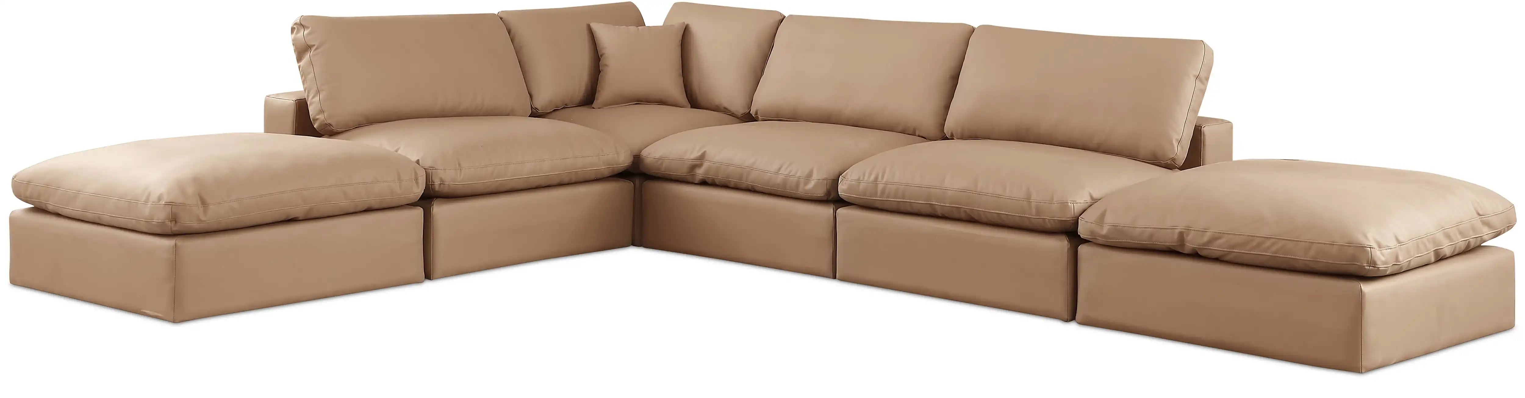 Comfy - 6 Piece Faux Leather Modular Sectional - Tan - Best Buy Furniture