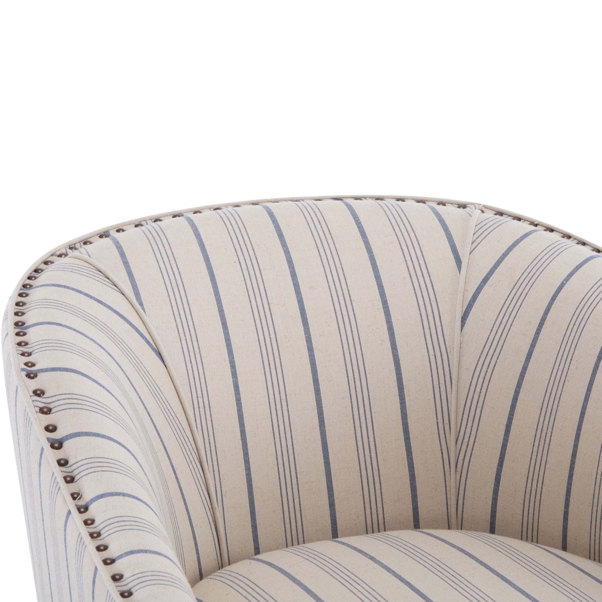 Transitional Upholstered Stripe Barrel Chair With Birch Wood Legs And Plush Cushioned Seat - Beige / Blue Stripe - Best Buy Furniture
