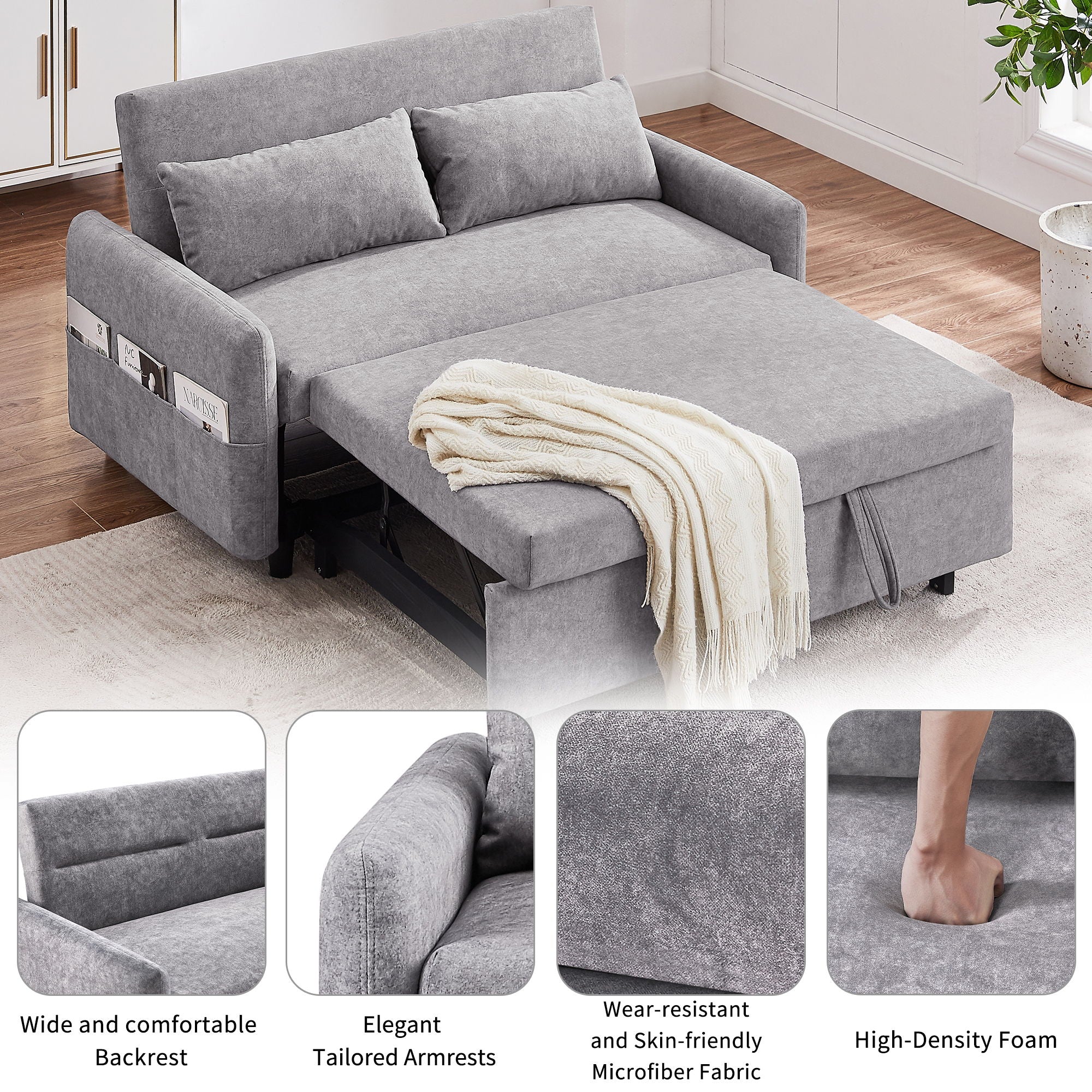 Pull Out Sleep Sofa Bed Loveseats Sofa Couch With Adjsutable Backrest, Storage Pockets, 2 Soft Pillows, USB Ports For Living Room, Bedroom, Apartment, Office - Best Buy Furniture