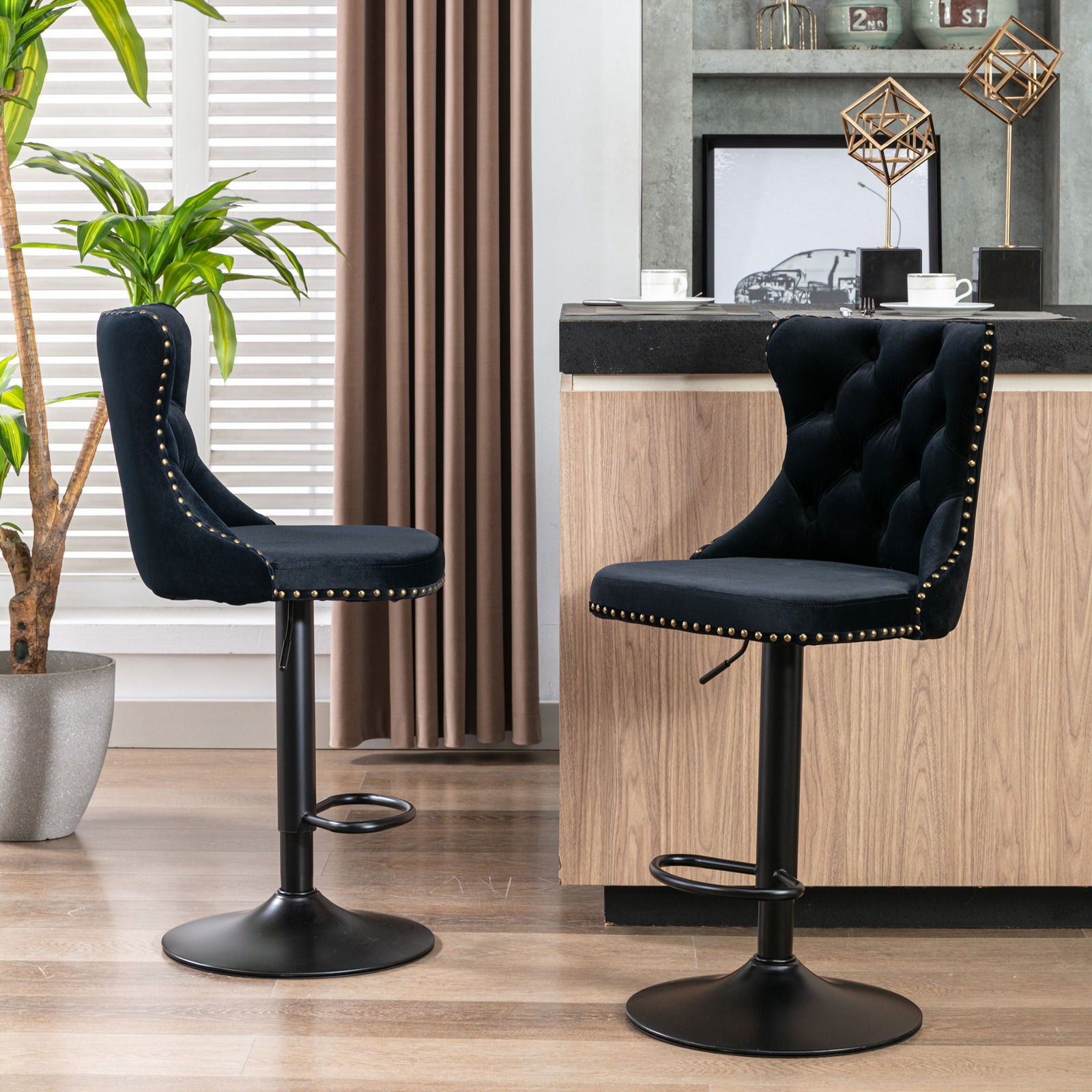 Swivel Velvet Barstools Adjusatble Seat Height, Modern Upholstered Bar Stools With Backs Comfortable Tufted For Home Pub And Kitchen Island (Set of 2) - Best Buy Furniture