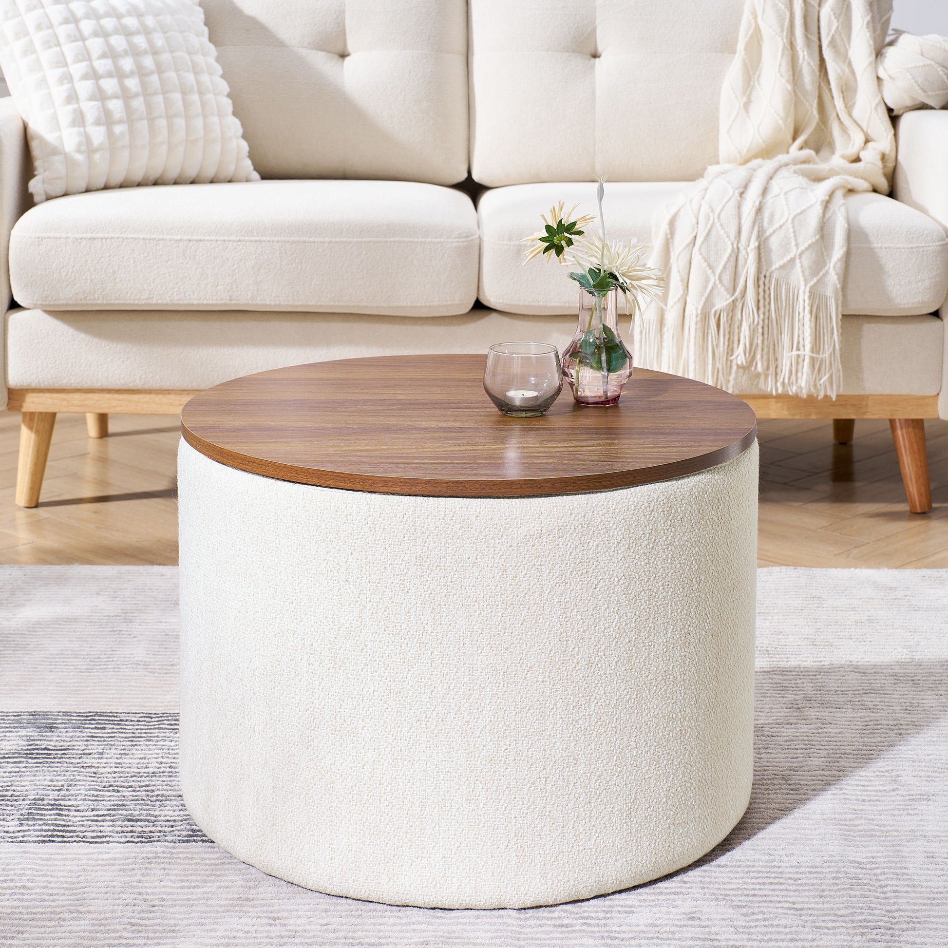 Classic 2 Piece Round Storage Ottoman Set With Drum Shaped Stool - Best Buy Furniture