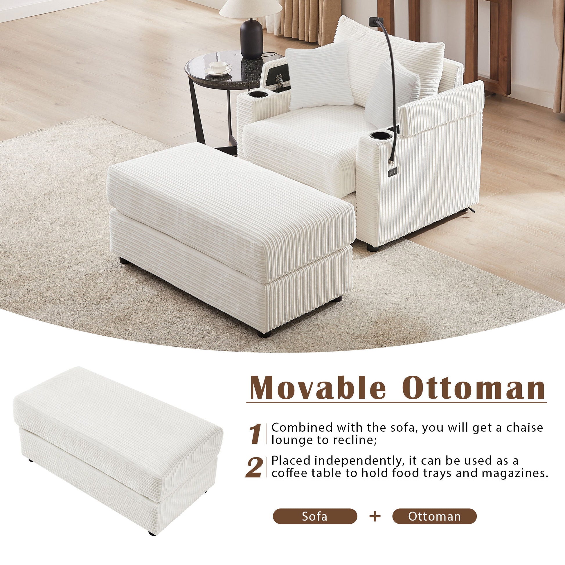 Modern Style Loveseat Sofa Sectional Sofa Couch With Storage Space, A Movable Ottoman, Two USB Ports, Two Cup Holders, A Phone Holder For Living Room - Best Buy Furniture
