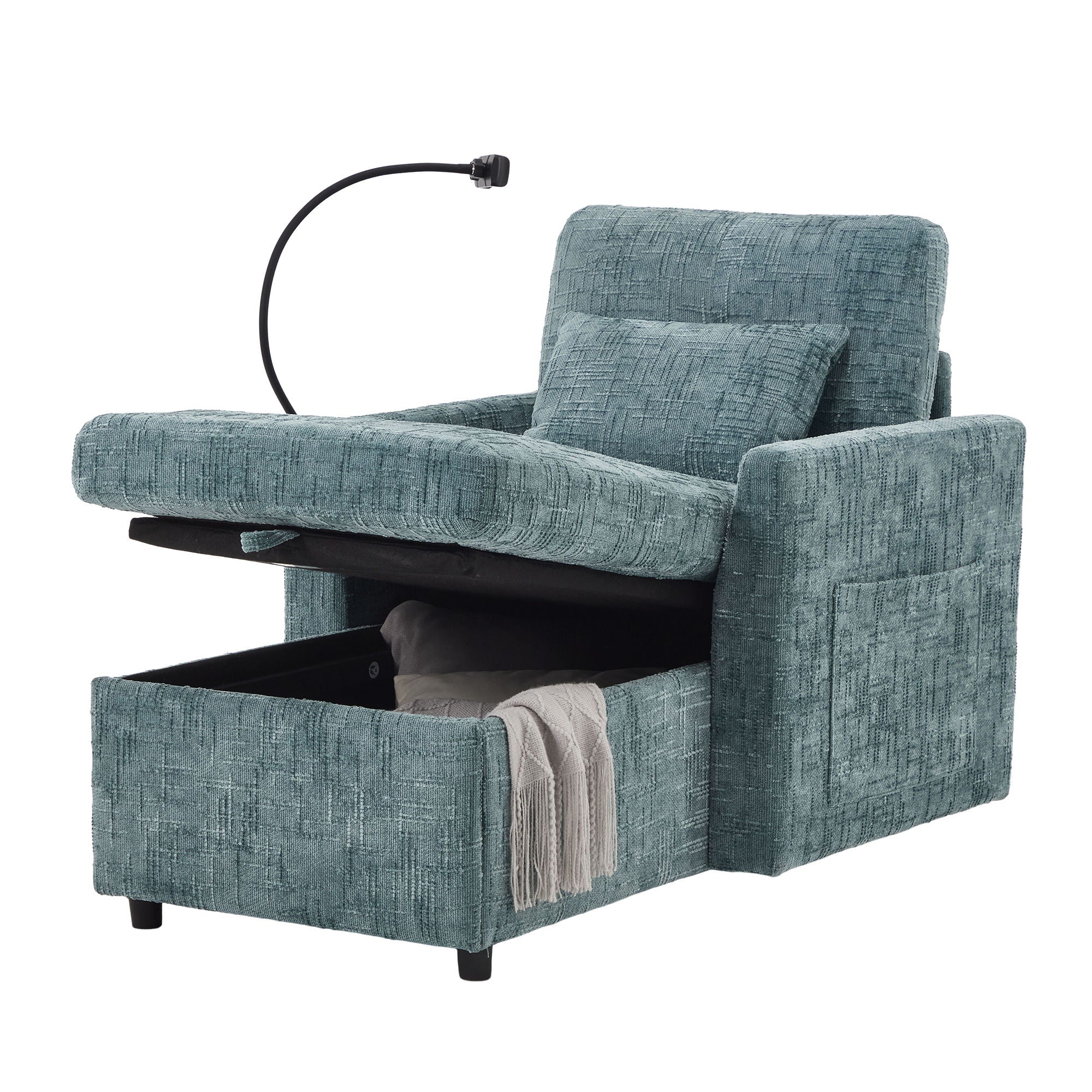 Multifunctional Chenille Recliner Sofa With Storage And Phone Bracket - Best Buy Furniture