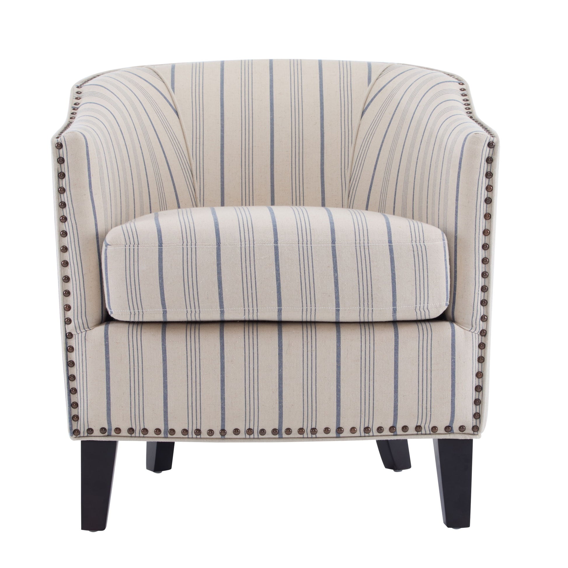 Transitional Upholstered Stripe Barrel Chair With Birch Wood Legs And Plush Cushioned Seat - Beige / Blue Stripe - Best Buy Furniture