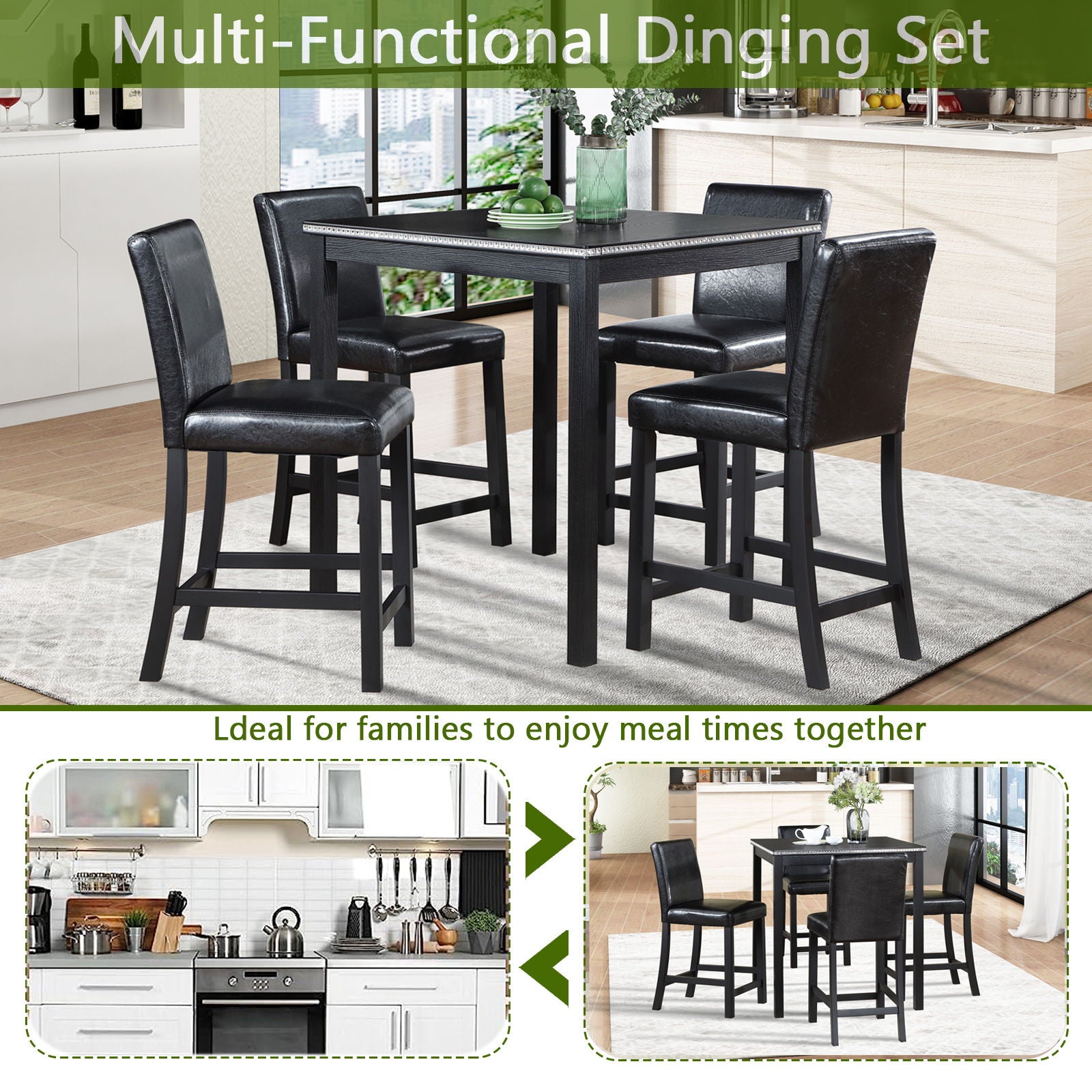 5 Pieces Counter Height Table Set, Kitchen Table With Square Table And 4 Upholstered Chairs - Best Buy Furniture