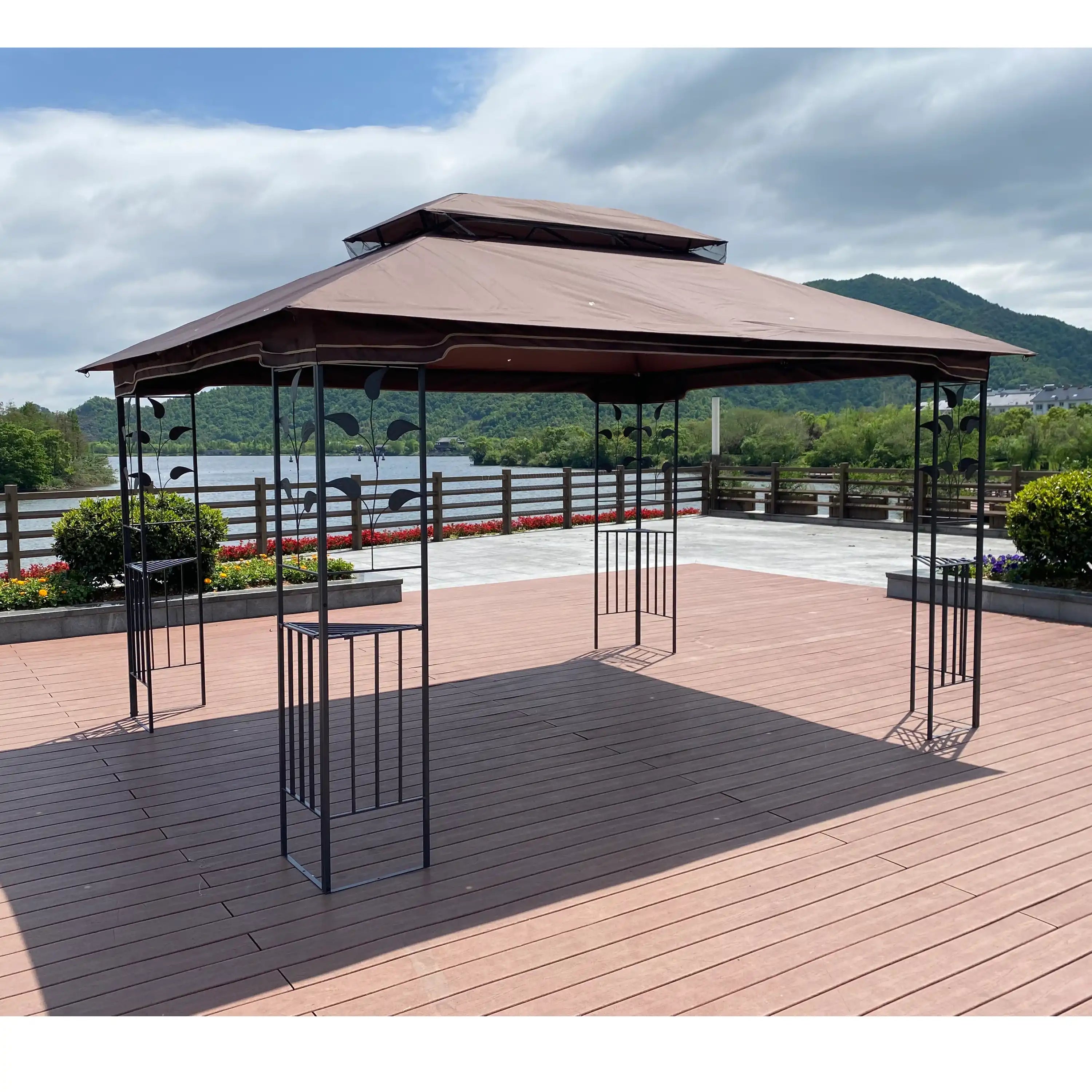 13x10 Outdoor Patio Gazebo Tent, Brown Canopy with Mesh Screens - Best Buy Furniture
