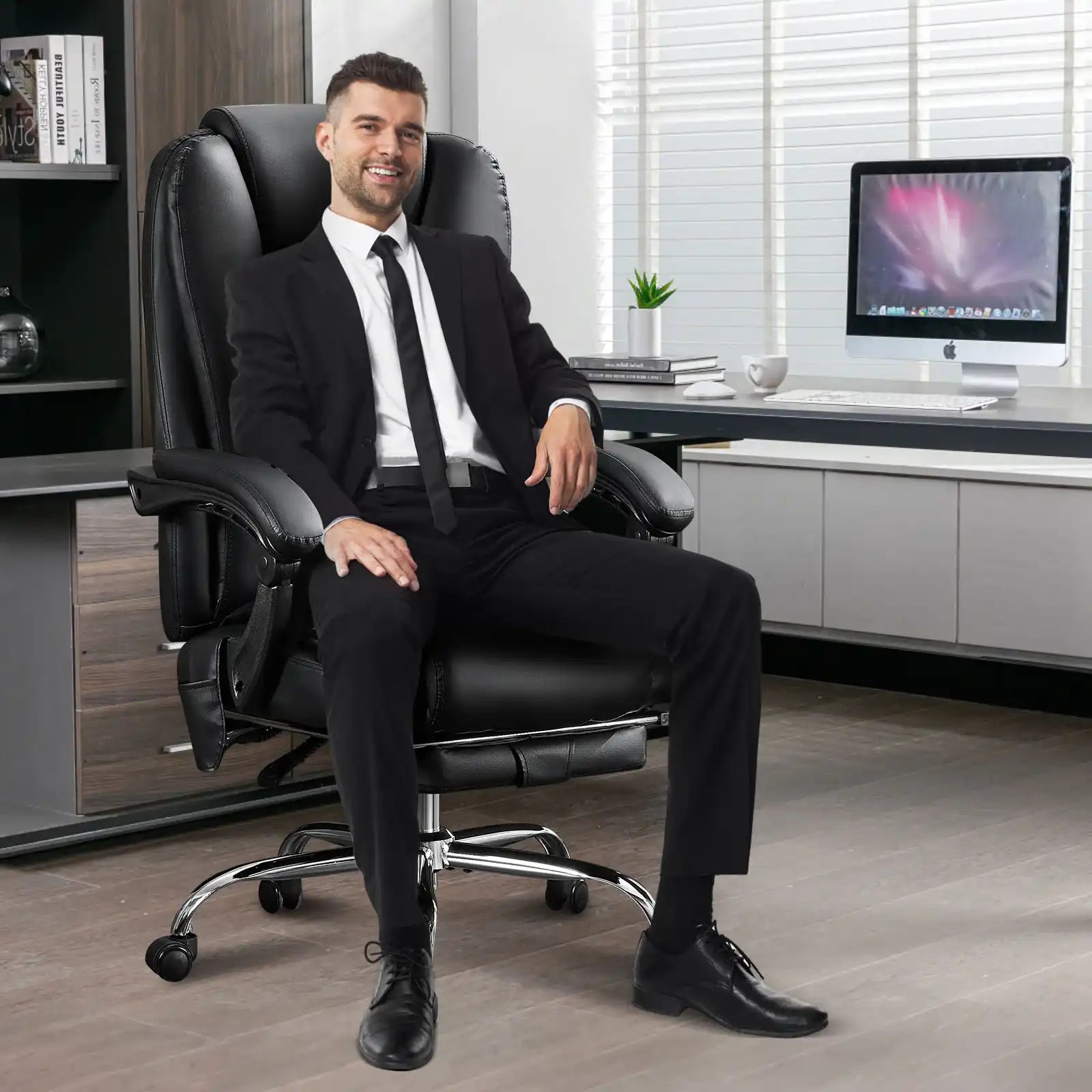 Massage Office Chair with Heat and 6 Vibration Points, with Foot Rest and Padded Armrests - Best Buy Furniture