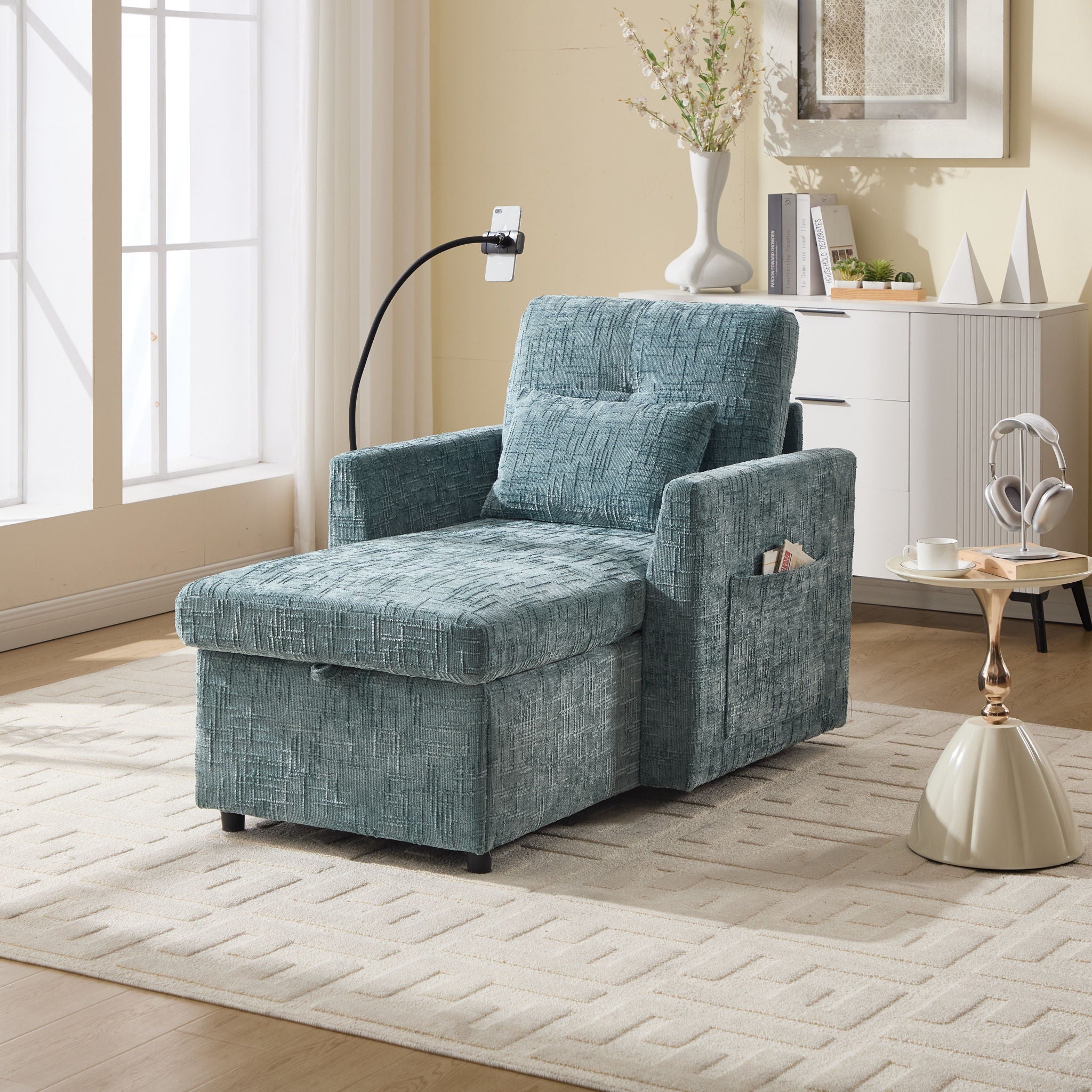 Multifunctional Chenille Recliner Sofa With Storage And Phone Bracket - Best Buy Furniture