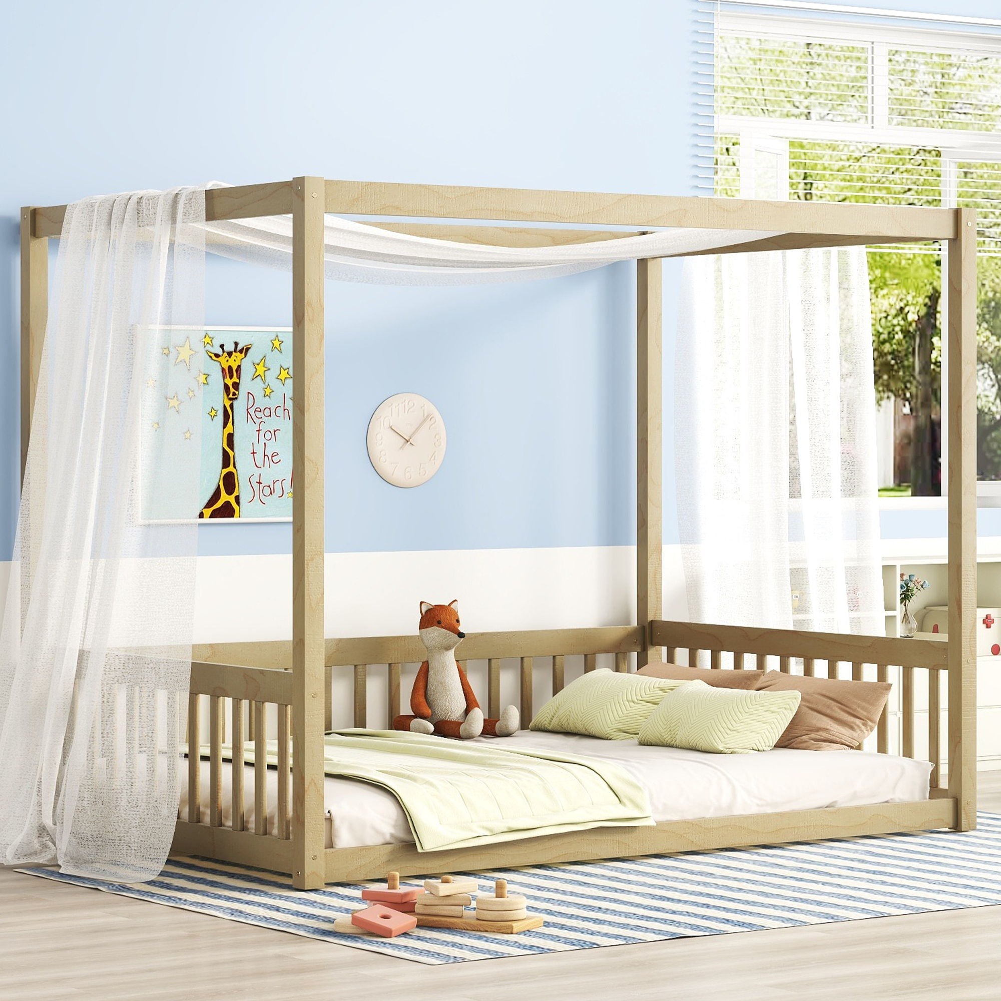 Canopy Frame Floor Bed With Fence, Guardrails - Best Buy Furniture