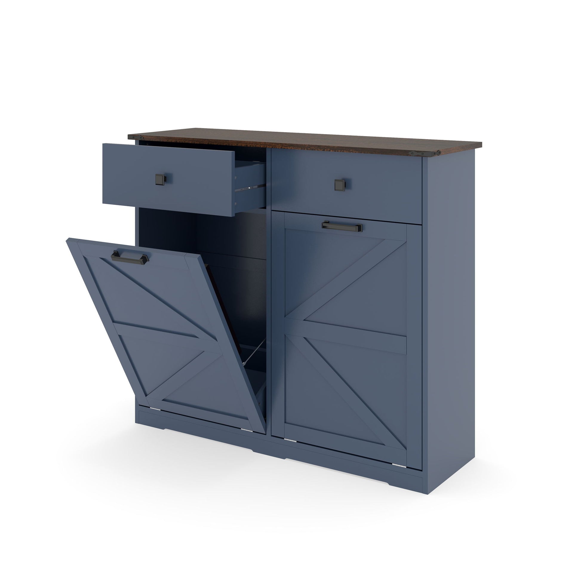 Double Tilt Out Trash Cabinet With Hideaway Drawer And Barn Door Style - Best Buy Furniture