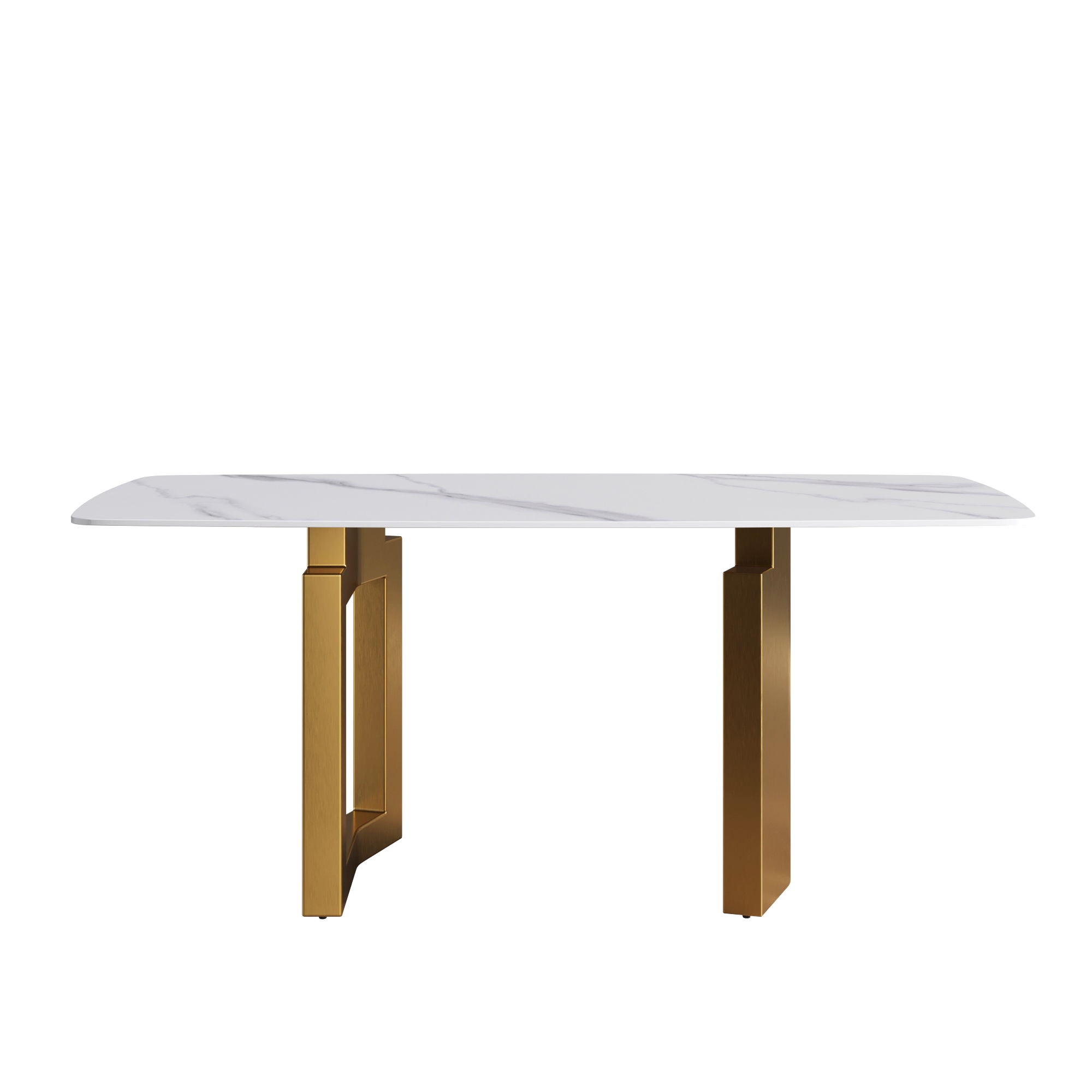 70.87" Modern Artificial Stone White Curved Metal Leg Dining Table - White / Gold - Best Buy Furniture