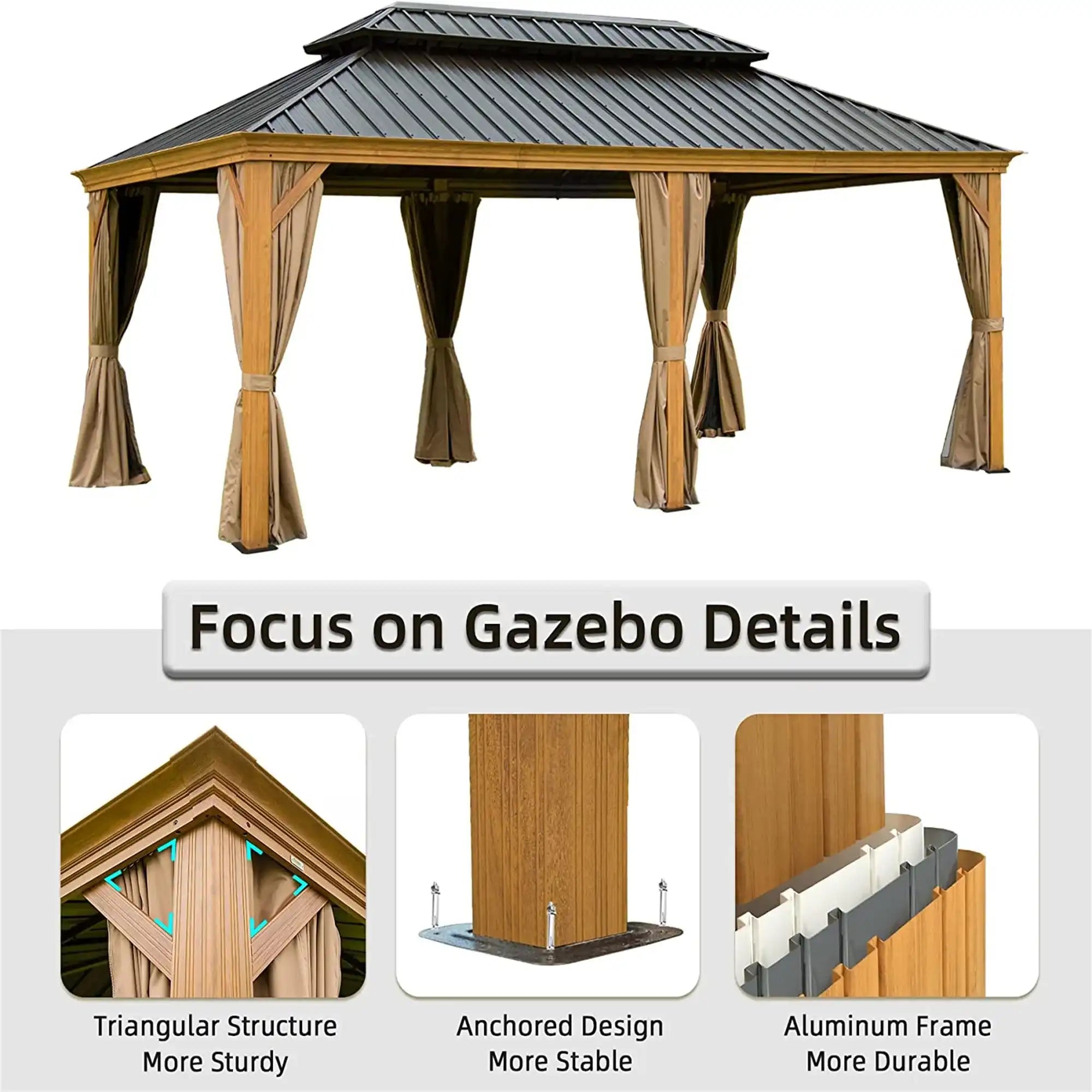12'x20' Aluminum Hardtop Gazebo, Outdoor Patio with Double Canopy - Best Buy Furniture