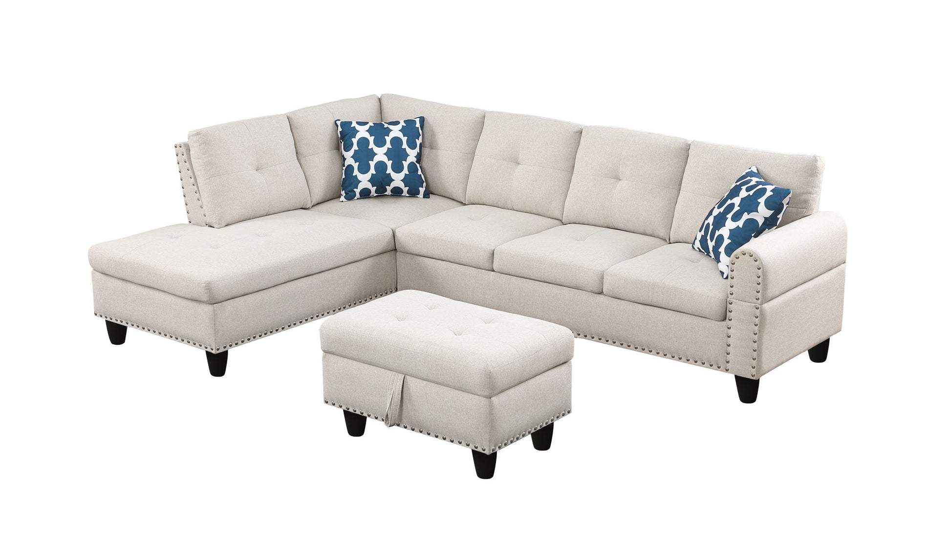 Alger - Wide Left Hand Facing Sofa & Chaise With Ottoman - Beige - Best Buy Furniture