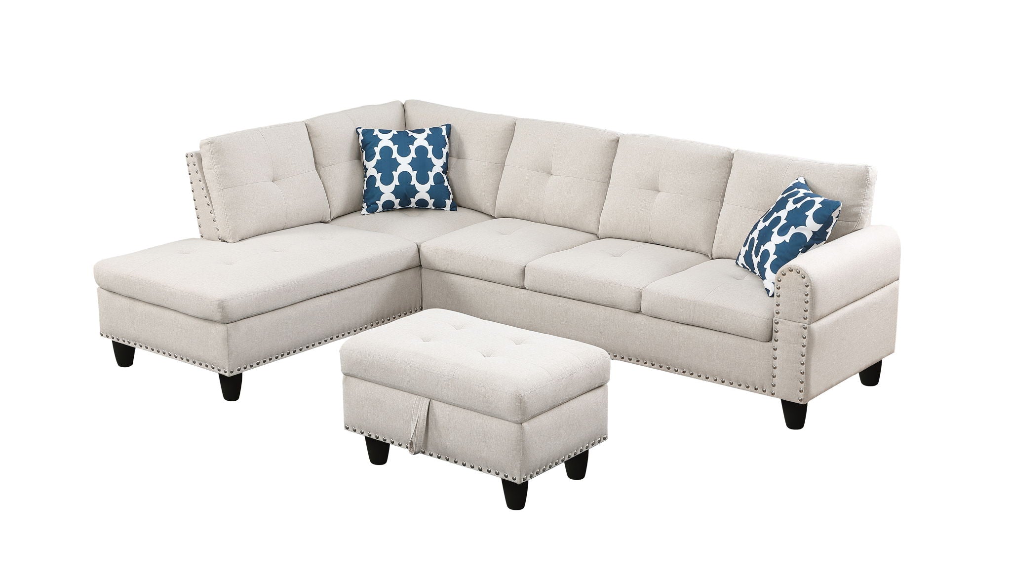 Alger - Wide Left Hand Facing Sofa & Chaise With Ottoman - Beige - Best Buy Furniture