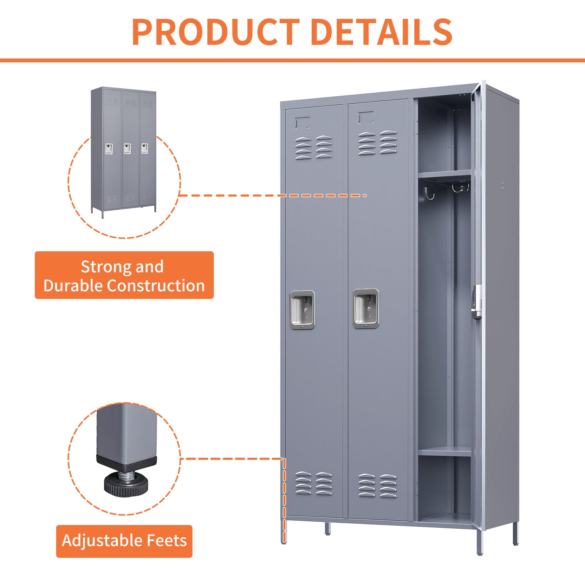 3 Door Lockers With Lock For Home, Gym, Office, School, And Garage - Gray - Best Buy Furniture