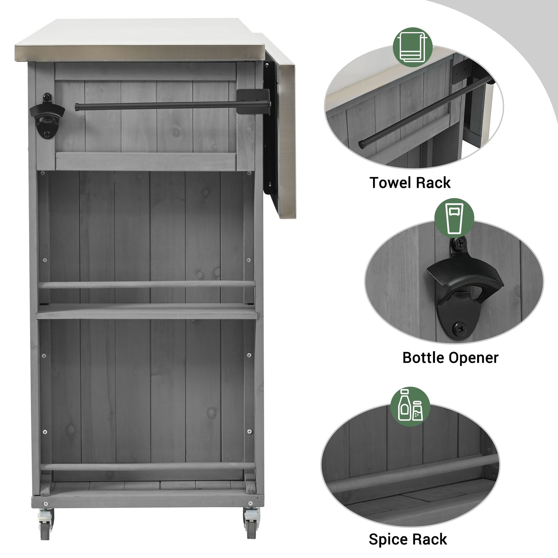 Outdoor Kitchen Island With Stainless Steel Top, Ample Storage Space, Towel And Spice Racks And A Bottle Opener - Best Buy Furniture