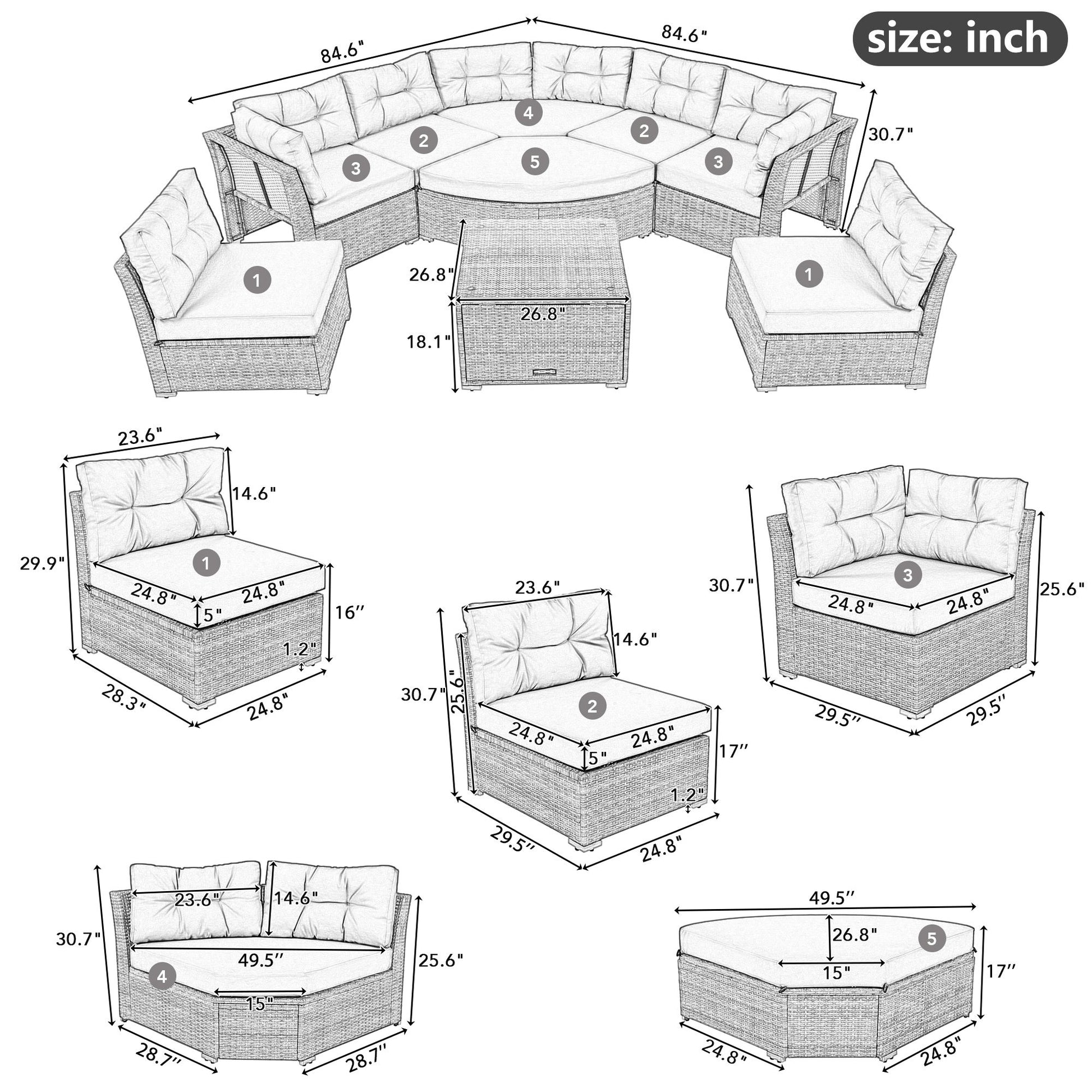 Elegant Patio Furniture Set Outdoor Daybed Rattan Sectional With Cushions And Center Table - Gray - Best Buy Furniture