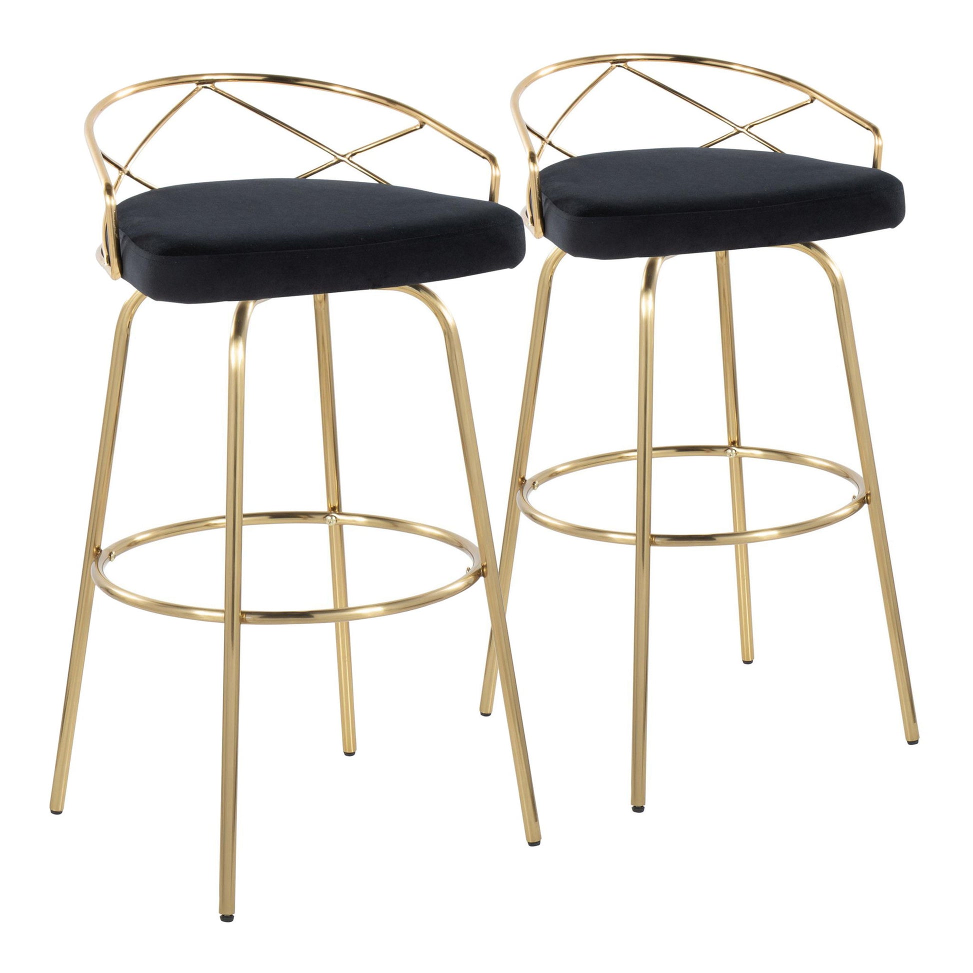 Charlotte - Glam Glam / Art Deco Fixed Height Barstool With Swivel With Round Footrest (Set of 2) - Best Buy Furniture