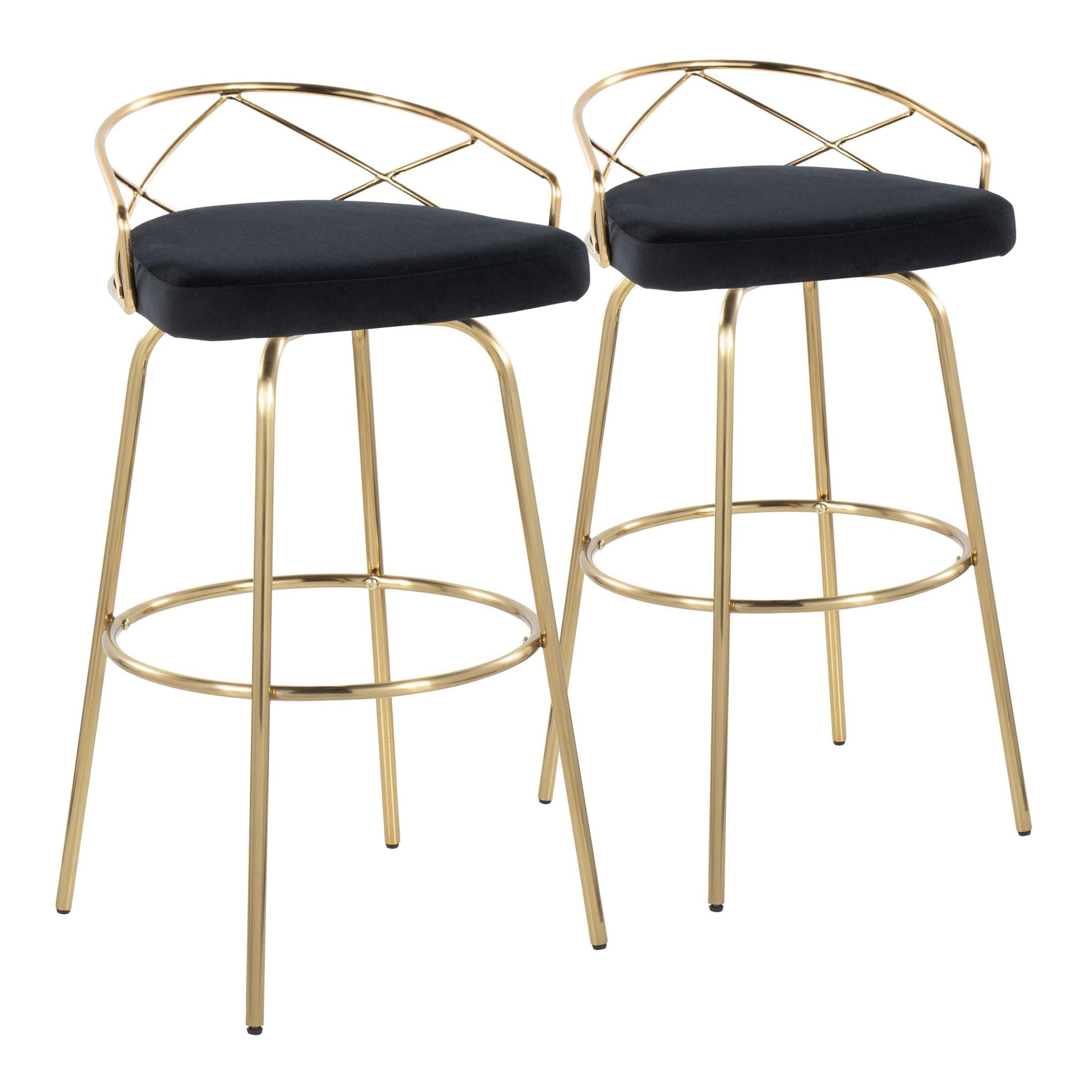 Charlotte - Glam Glam / Art Deco Fixed Height Barstool With Swivel With Round Footrest (Set of 2) - Best Buy Furniture