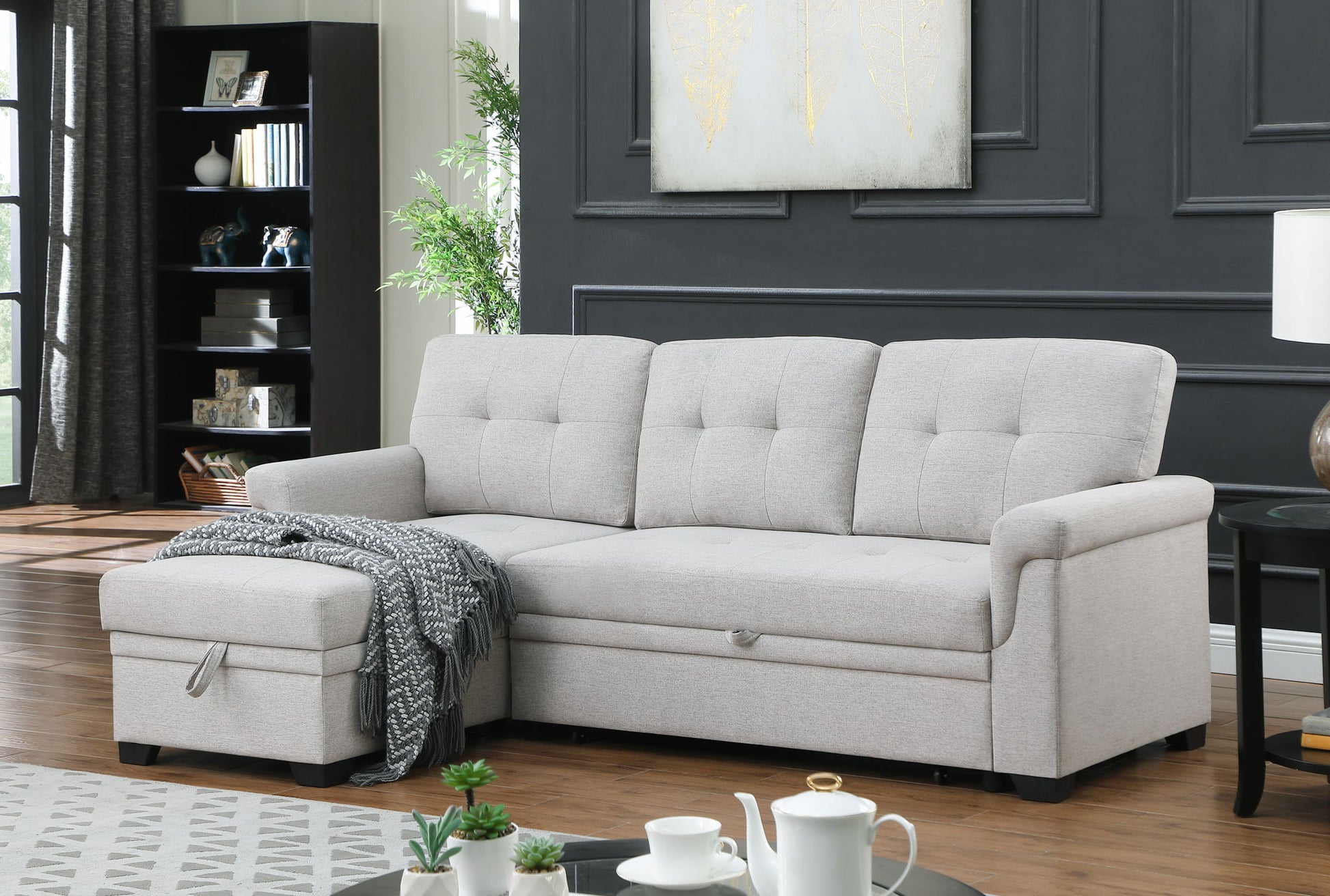 Lucca - Linen Reversible Sleeper Sectional Sofa With Storage Chaise - Best Buy Furniture