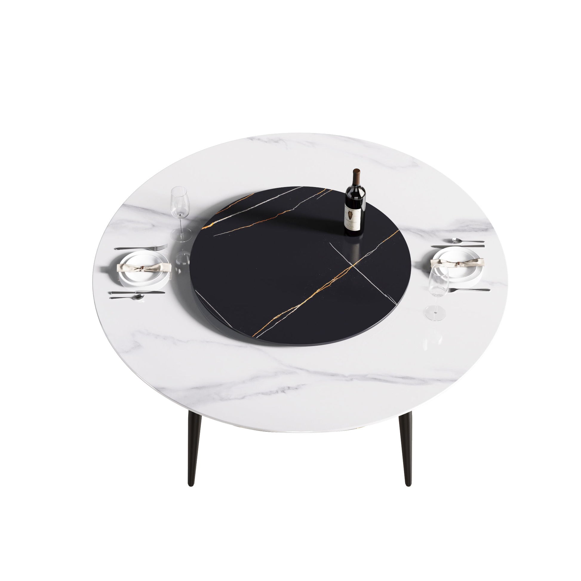 Modern Artificial Stone Round Dining Table, Can Accommodate 6 People Artificial Stone Turntable - Best Buy Furniture