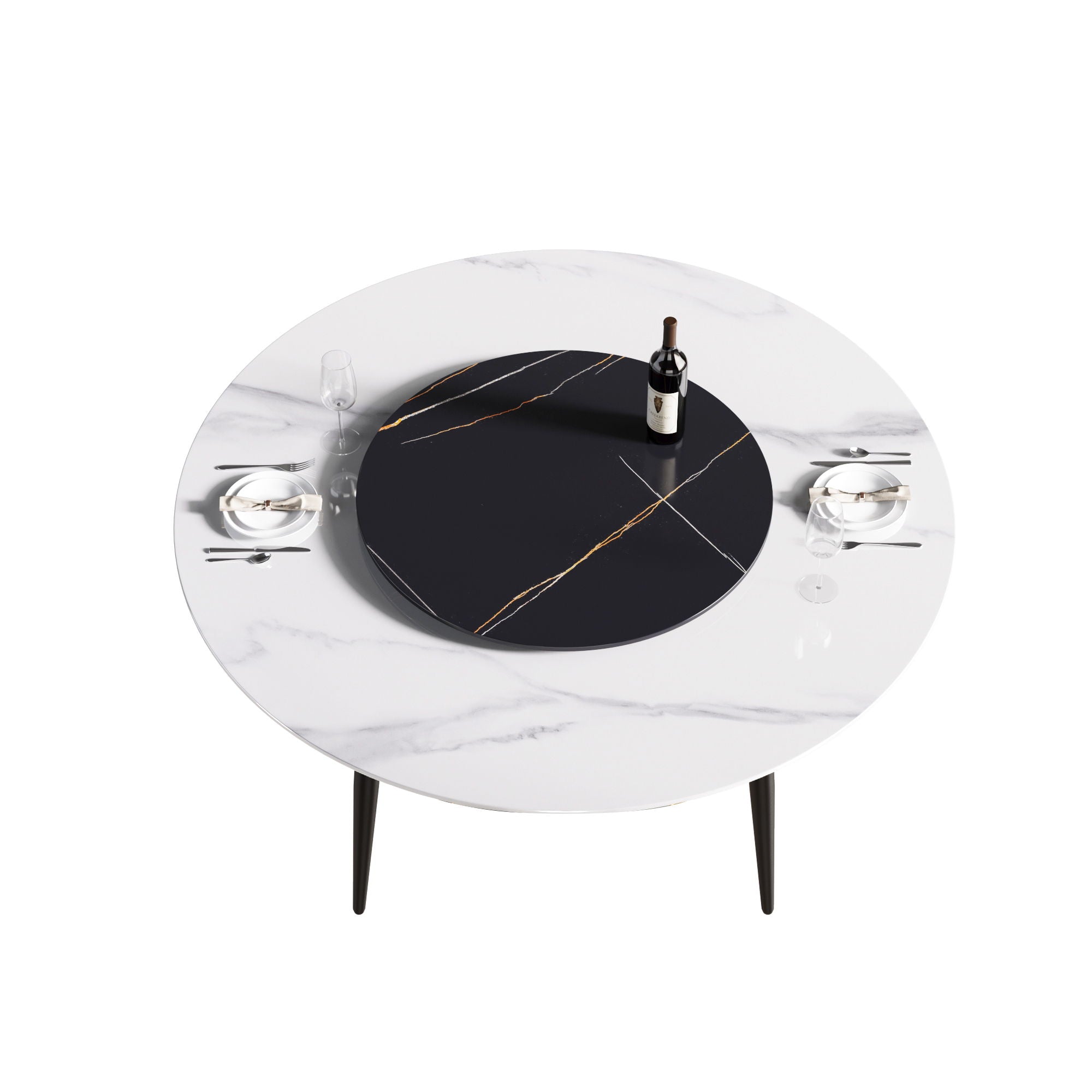 Modern Artificial Stone Round Dining Table, Can Accommodate 6 People Artificial Stone Turntable - Best Buy Furniture